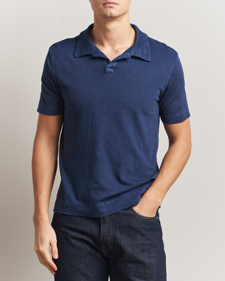 Herren | Poloshirts | Massimo Alba | Aruba Cotton/Linen Polo Midnight Blue