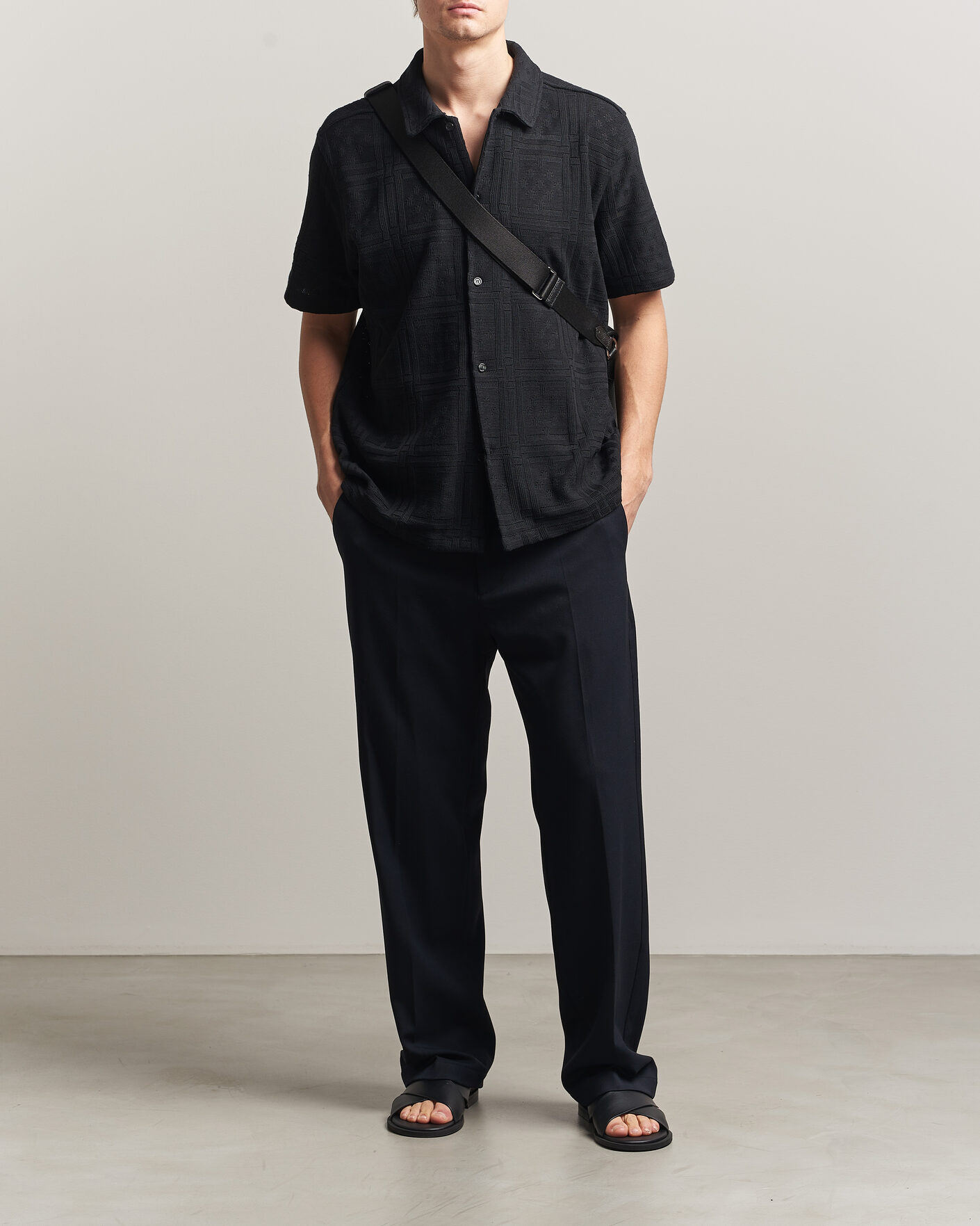 Herren | Hemden | LES DEUX | Hector Pointelle Short Sleeve Shirt Black
