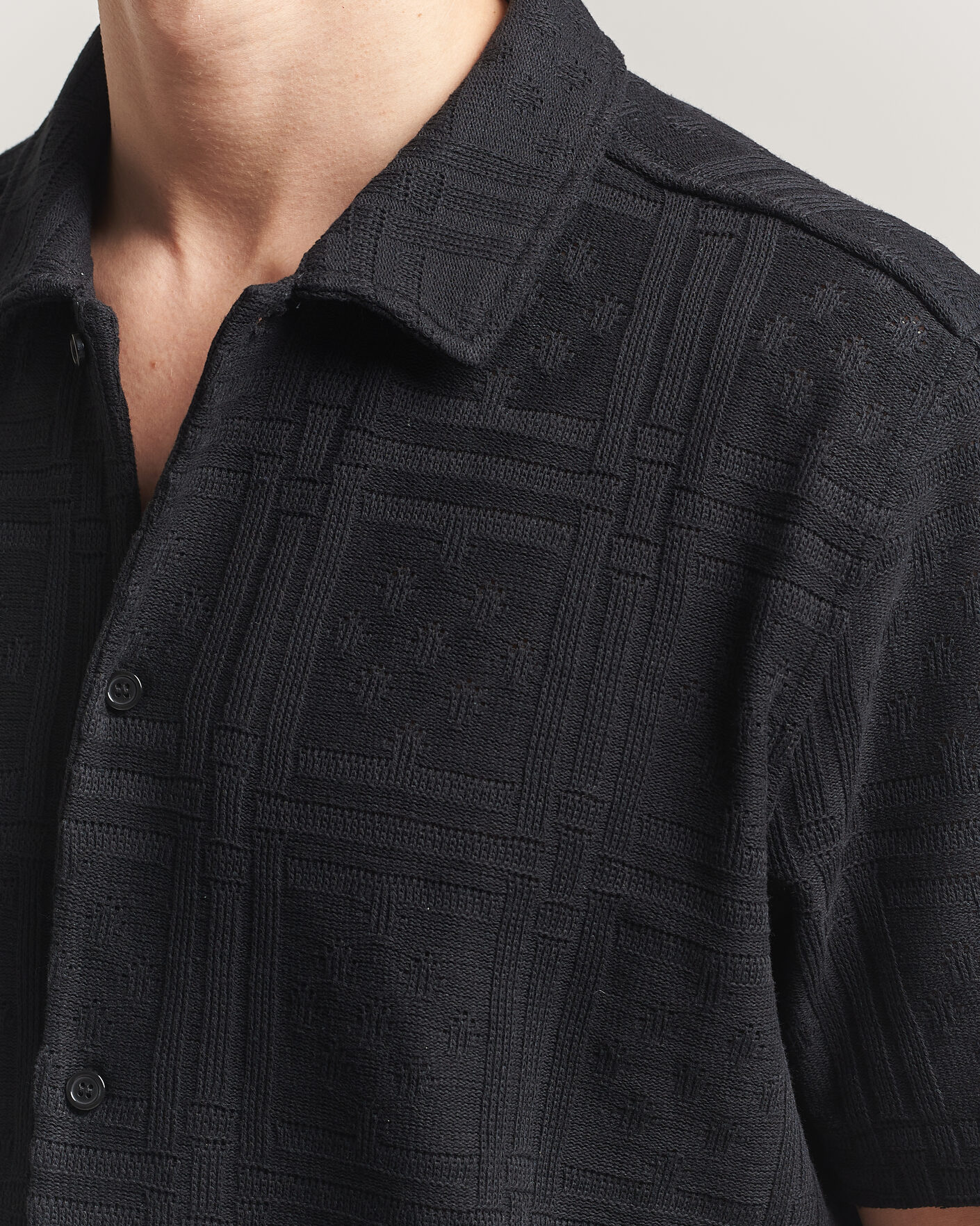 Herren | Hemden | LES DEUX | Hector Pointelle Short Sleeve Shirt Black