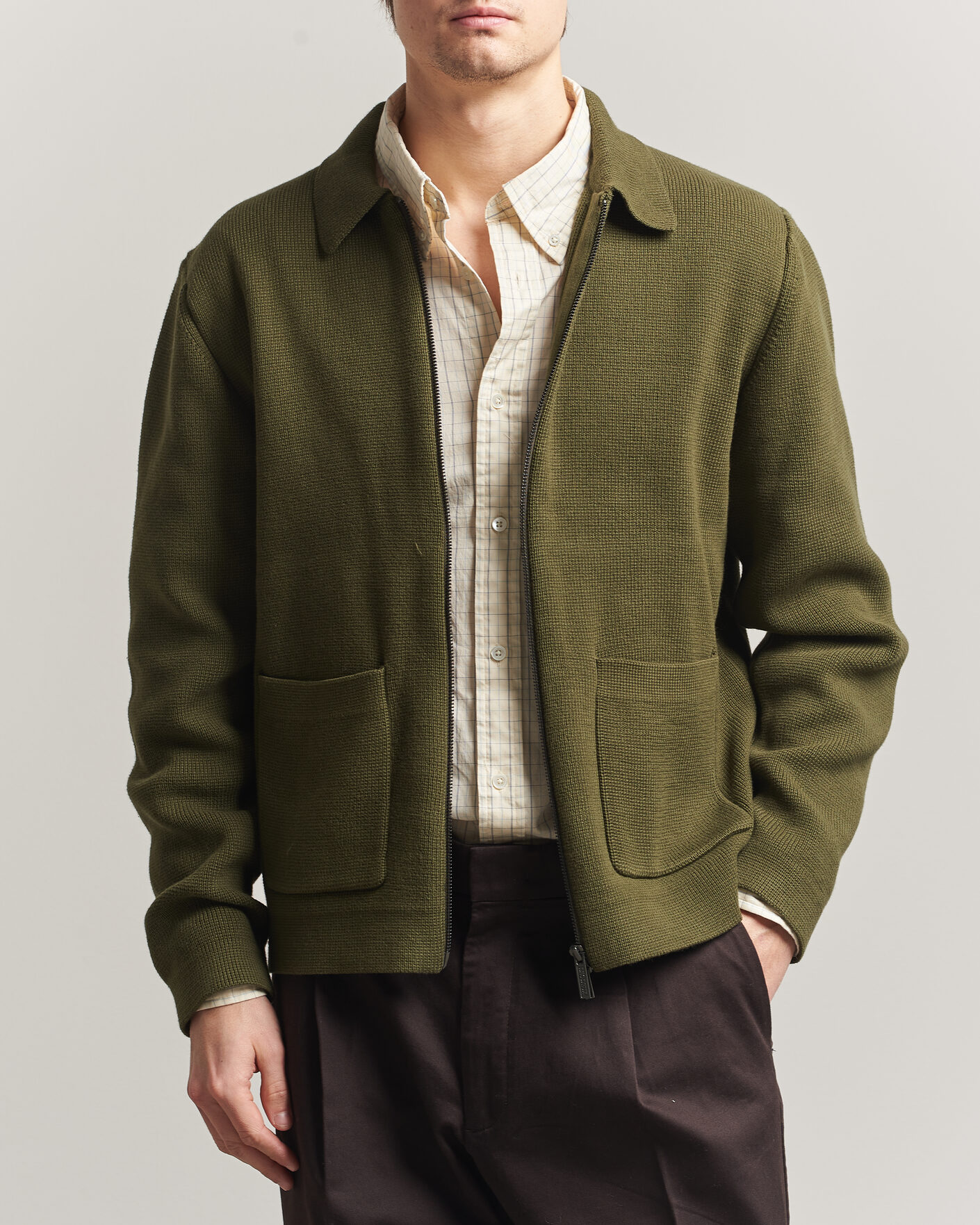 Herren | Pullover | LES DEUX | Fisher Cotton Milano Zip Olive Night