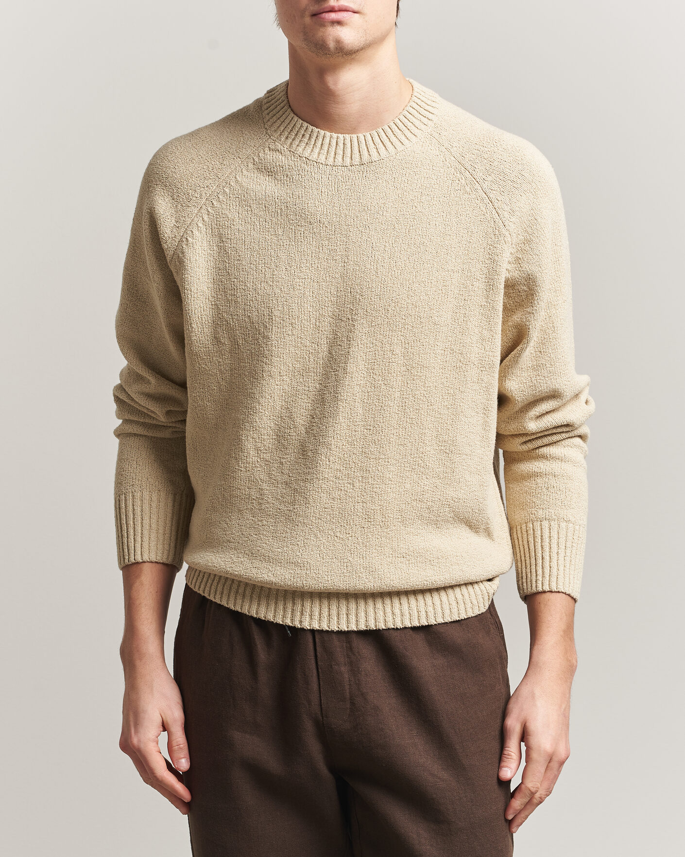 Herren | Pullover | LES DEUX | Brad Knitted Roundneck Oyster Grey/White