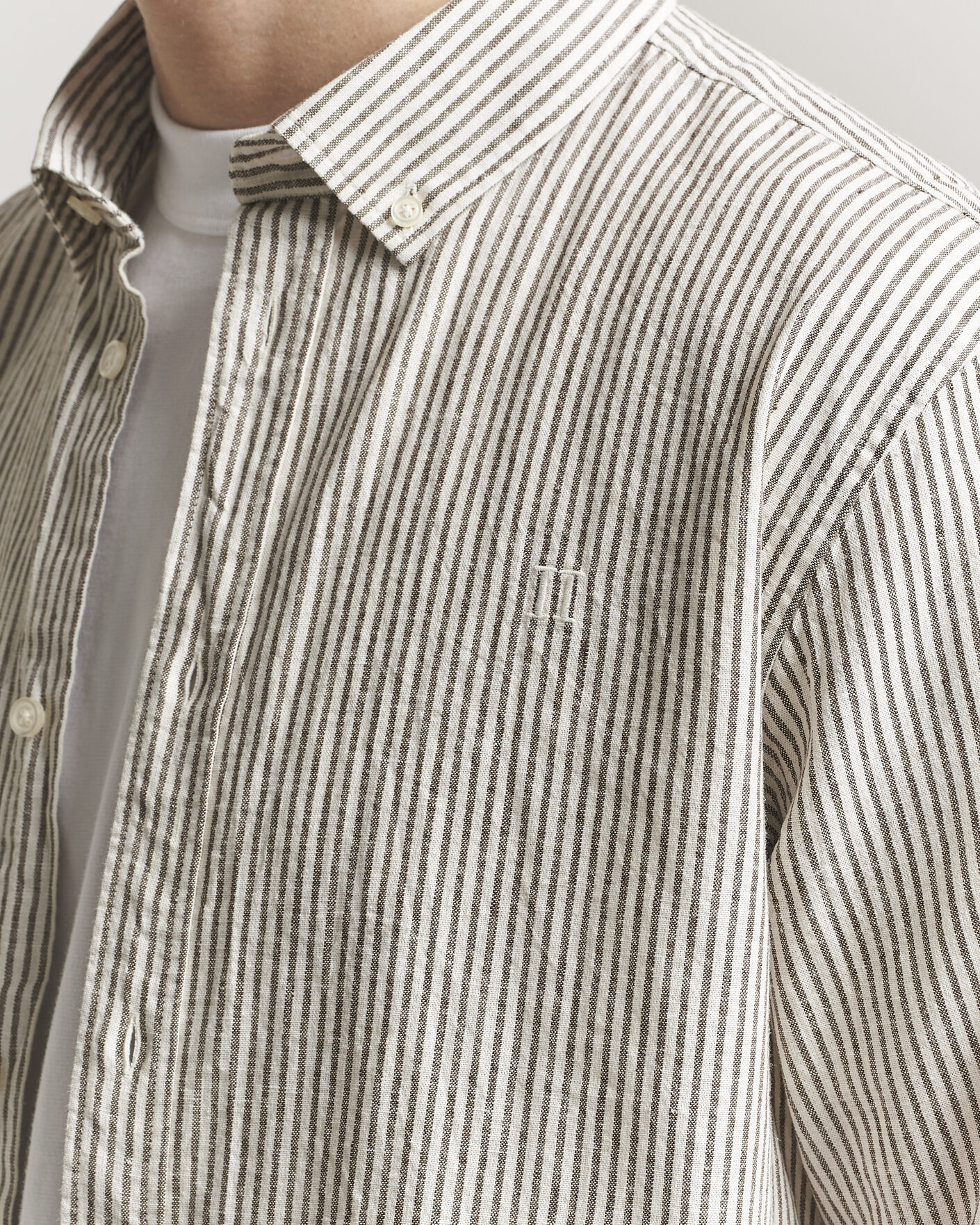 Herren | Hemden | LES DEUX | Konrad Striped Cotton/Linen Shirt Teak Brown