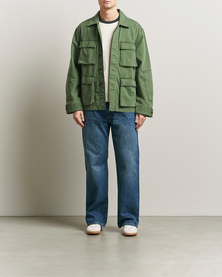 Herren | Jacken | Jeanerica | Luc Herringbone Shirt Jacket Chevron Green