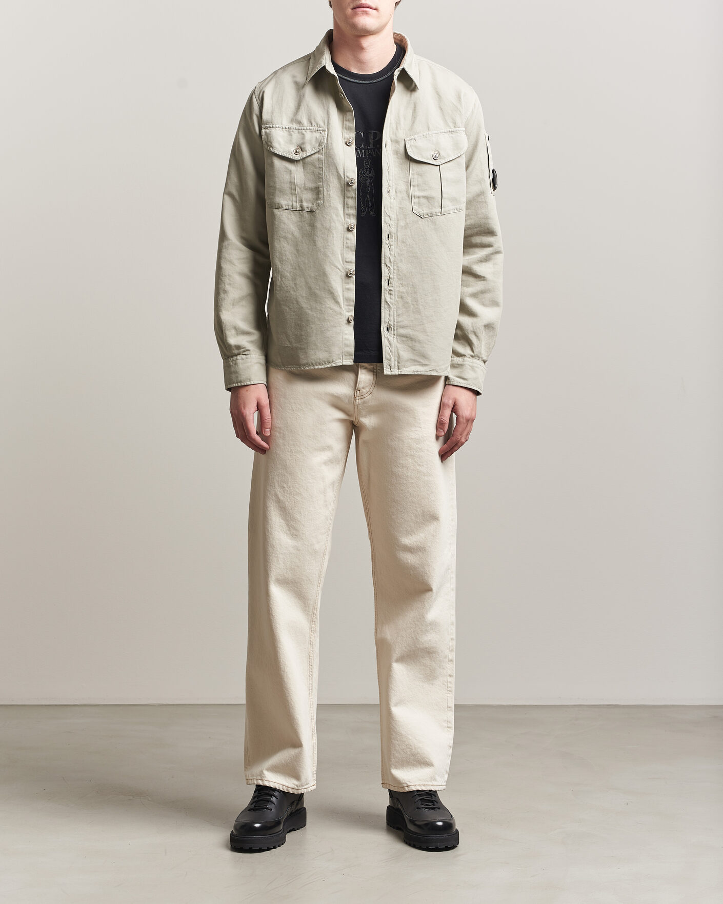Herren | Hemden | C.P. Company | Cotton/Linen Pocket Shirt Light Grey