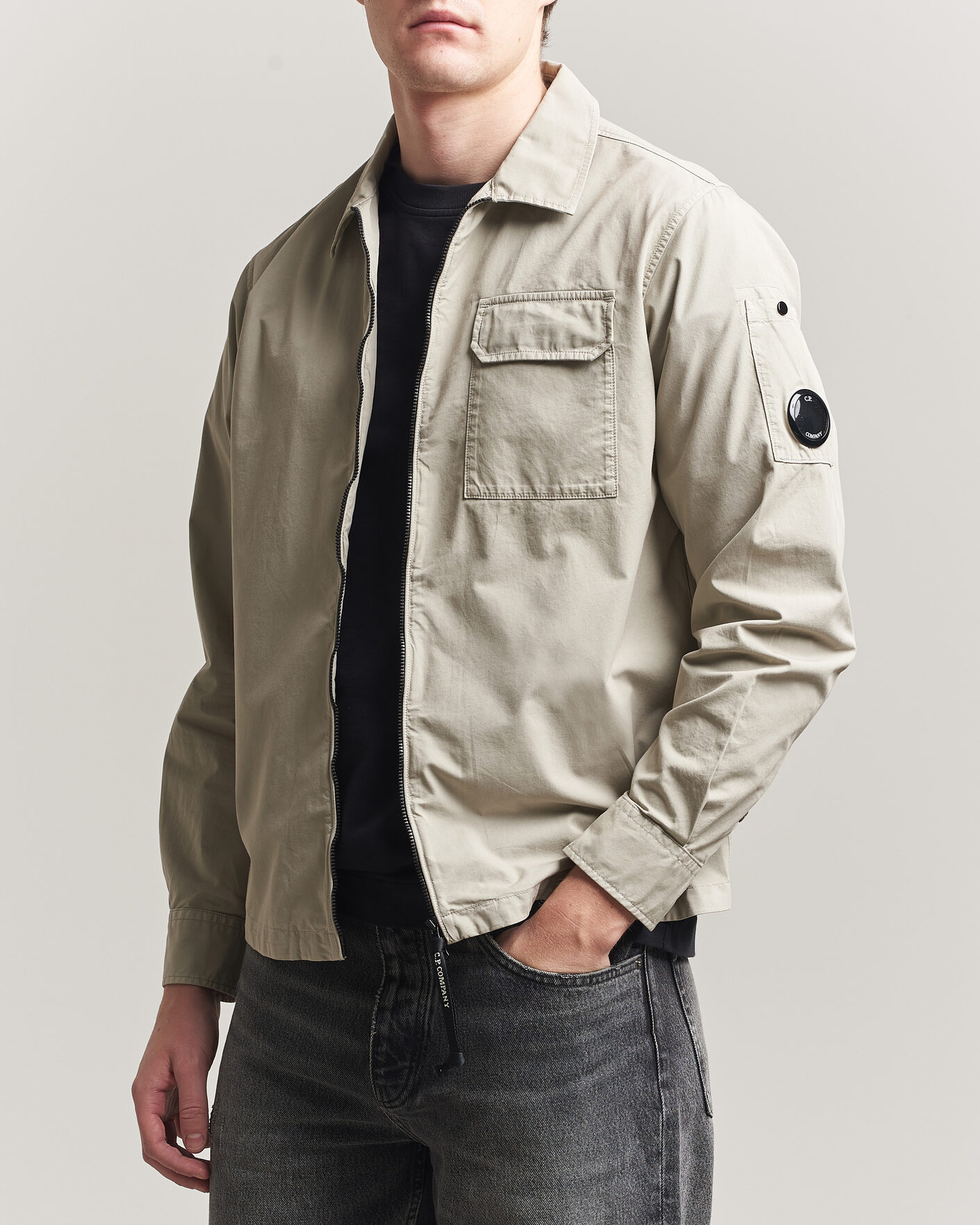 Herren | Hemden | C.P. Company | Garment Dyed Gabardine Zip Overshirt Light Grey