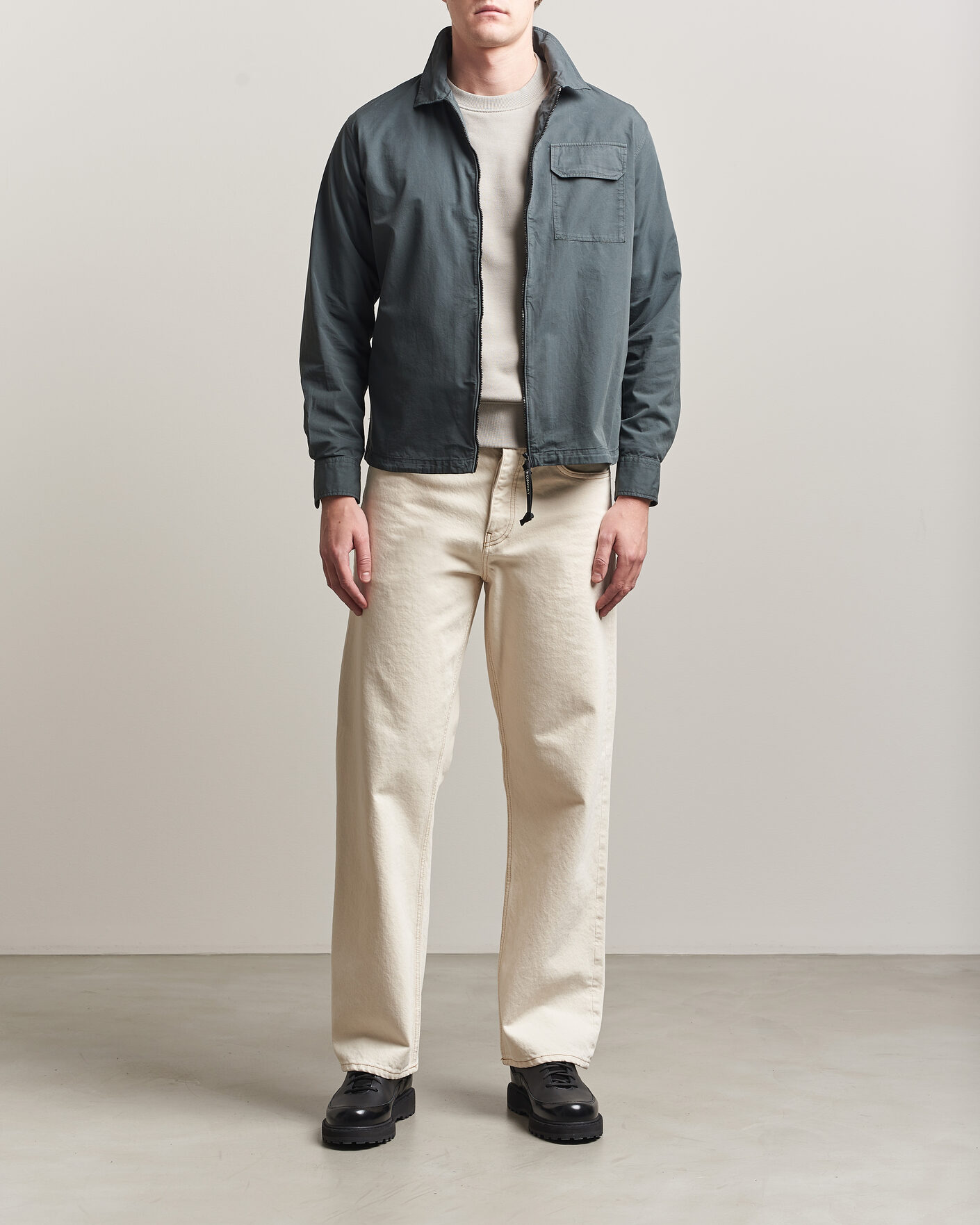 Herren | Hemden | C.P. Company | Garment Dyed Gabardine Zip Overshirt Dark Grey