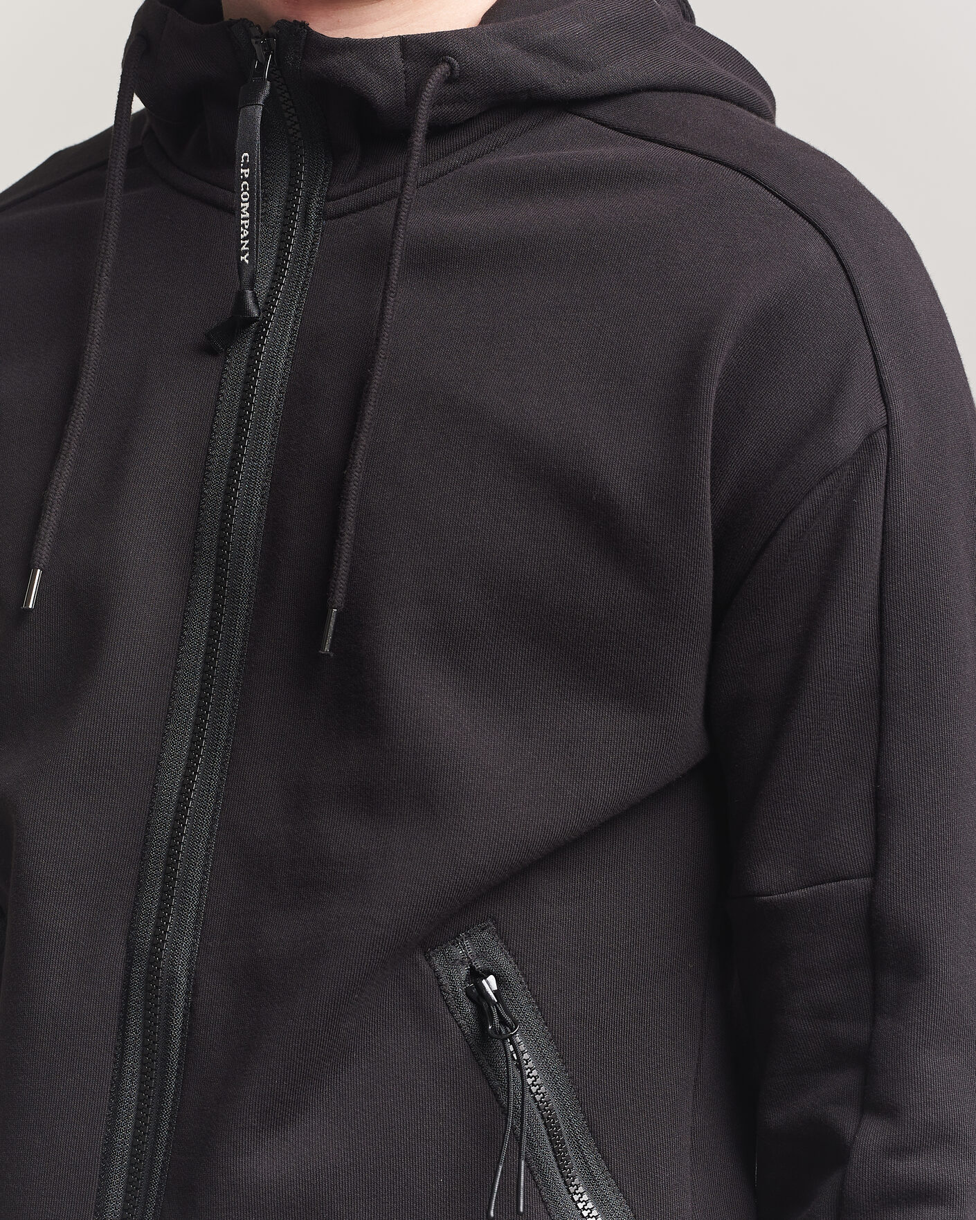 Herren | Pullover | C.P. Company | Diagonal Raised Fleece Full Zip Goggle Hoodie Black