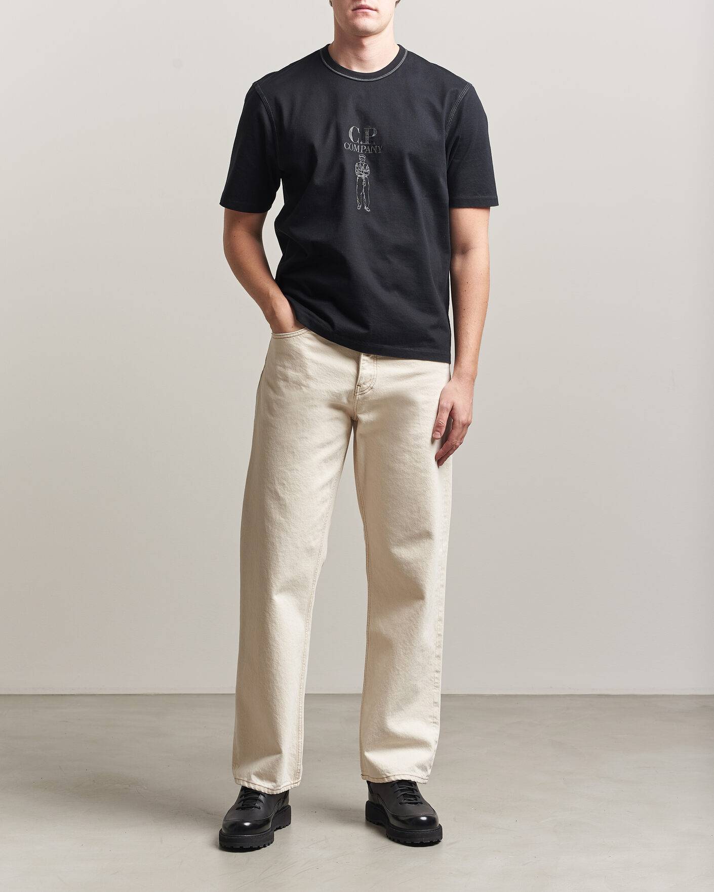 Herren | T-Shirts | C.P. Company | Mercerized Heavy Cotton Chest Logo T-Shirt Black