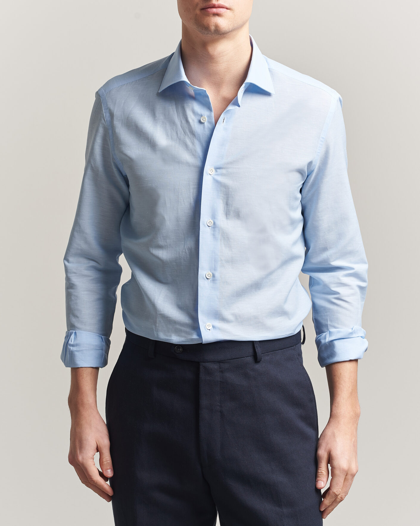 Herren | Hemden | Mazzarelli | Soft Cotton/Linen Shirt Light Blue