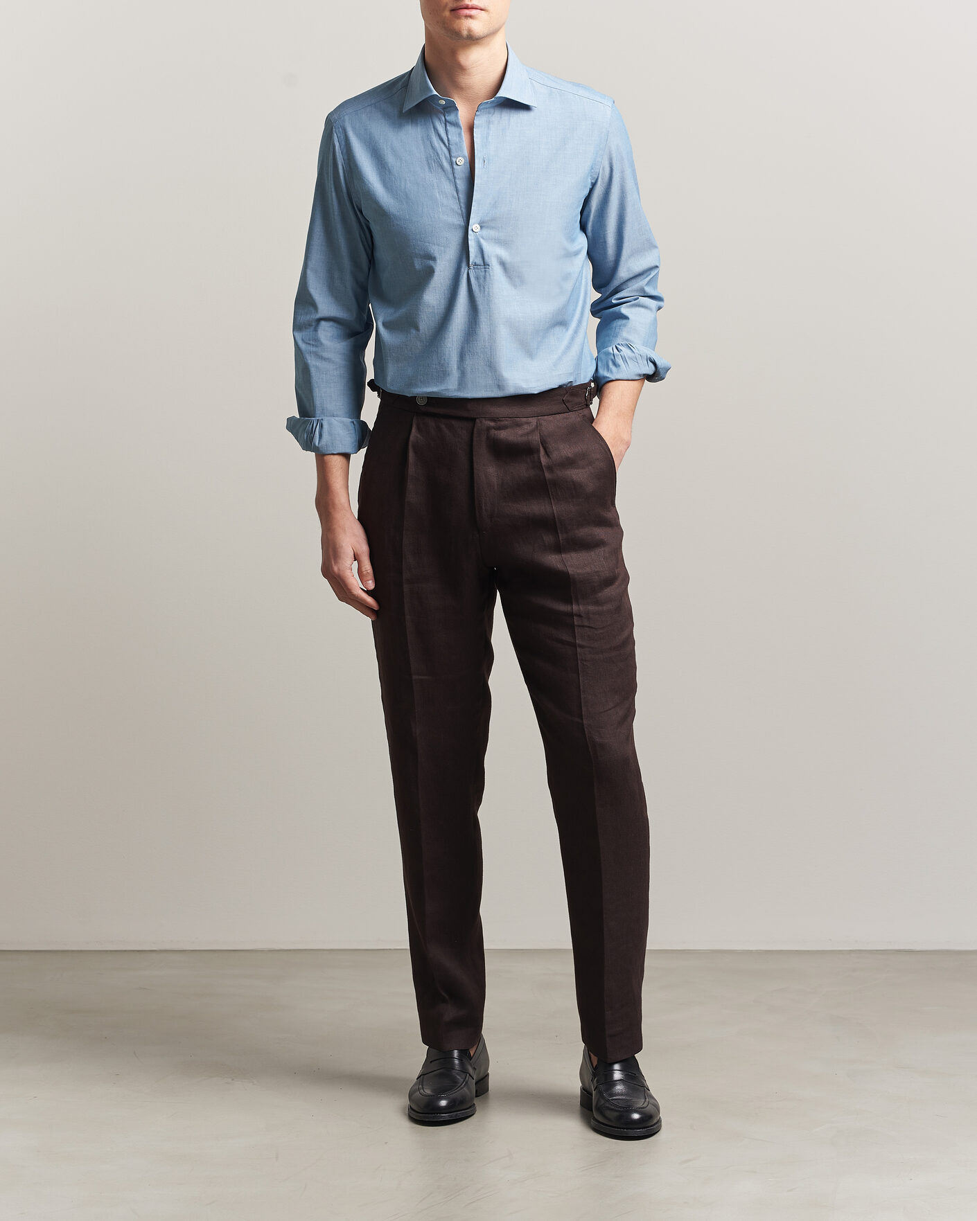 Herren |  | Mazzarelli | Soft Cotton Denim Popover Shirt Blue