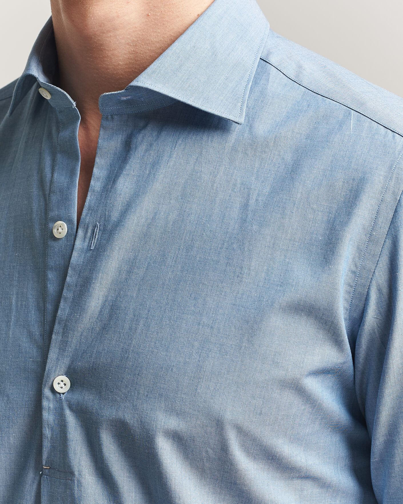 Herren | Hemden | Mazzarelli | Soft Cotton Denim Popover Shirt Blue
