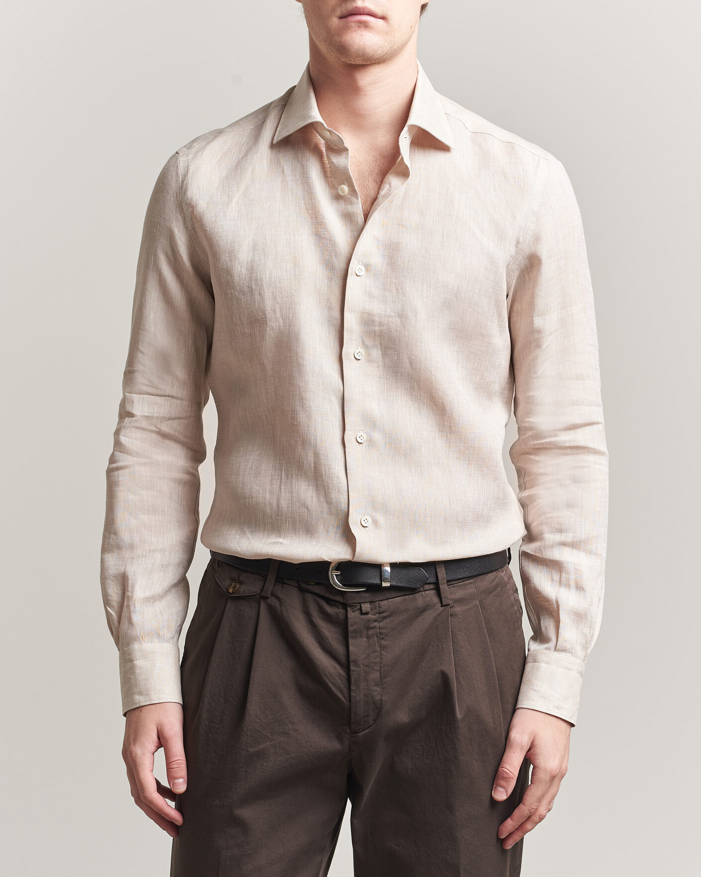 Herren | Hemden | Mazzarelli | Soft Linen Shirt Beige