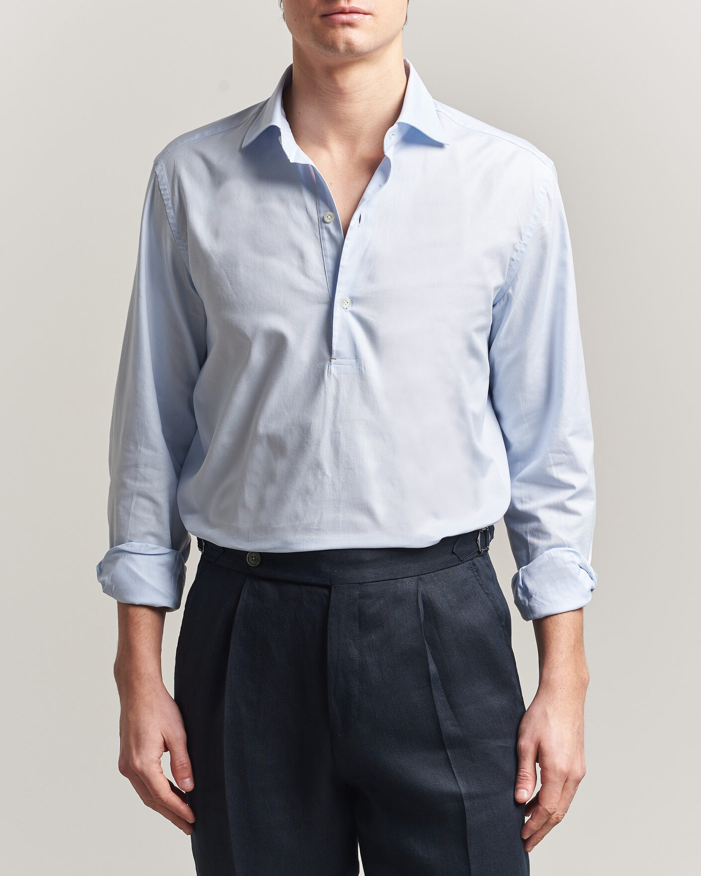 Herren | Hemden | Mazzarelli | Soft Oxford Popover Shirt Light Blue
