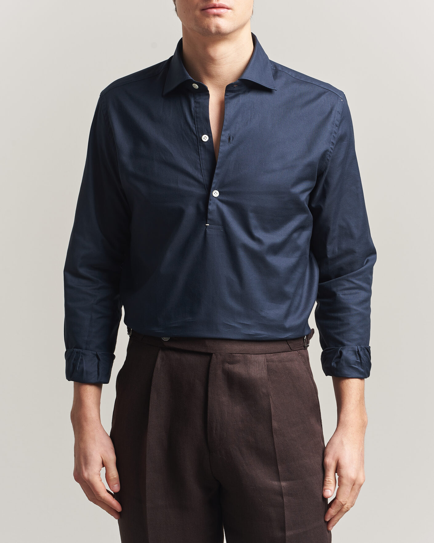 Herren | Hemden | Mazzarelli | Soft Oxford Popover Shirt Navy