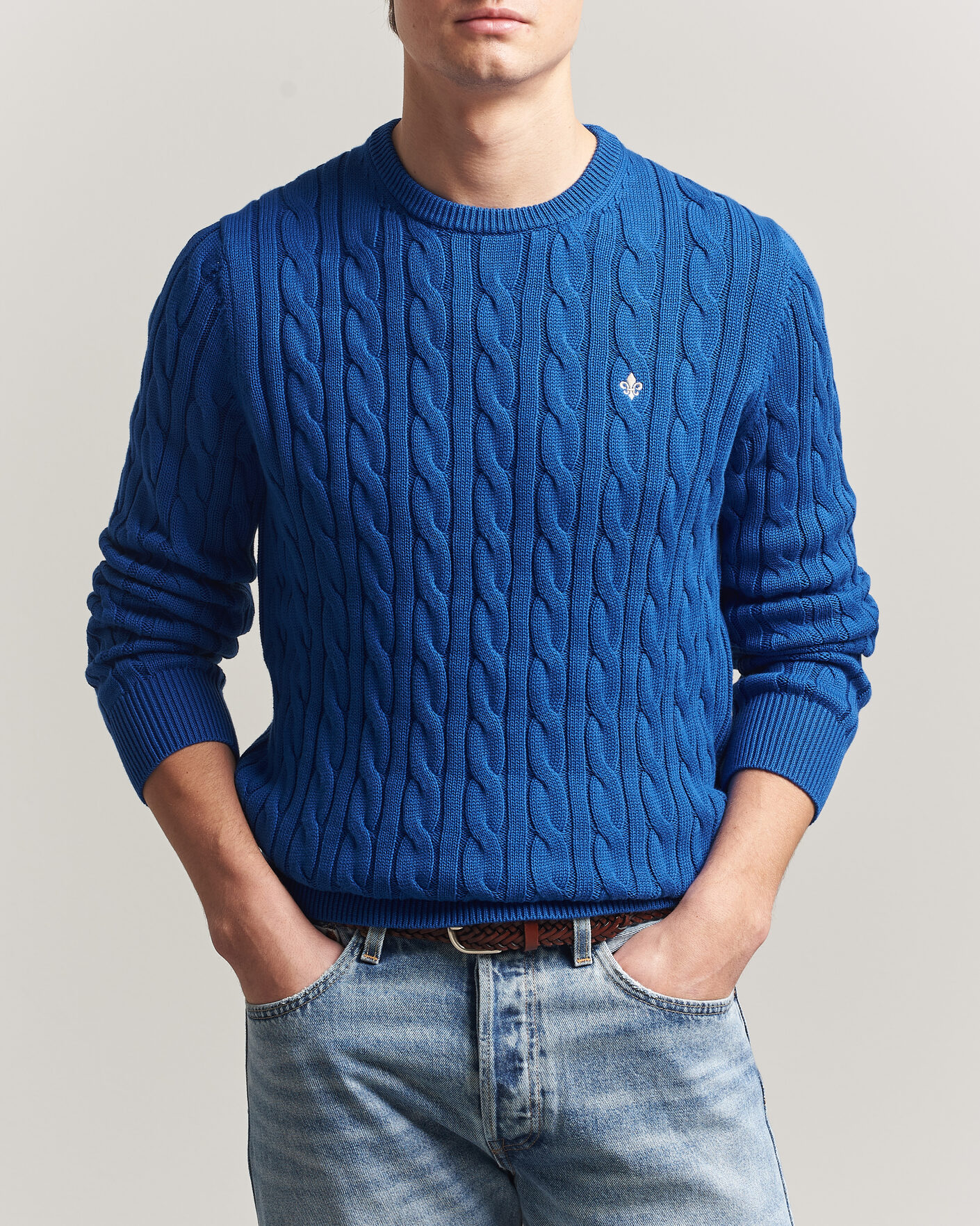 Herren | Pullover | Morris | Ethan Cable Oneck Blue
