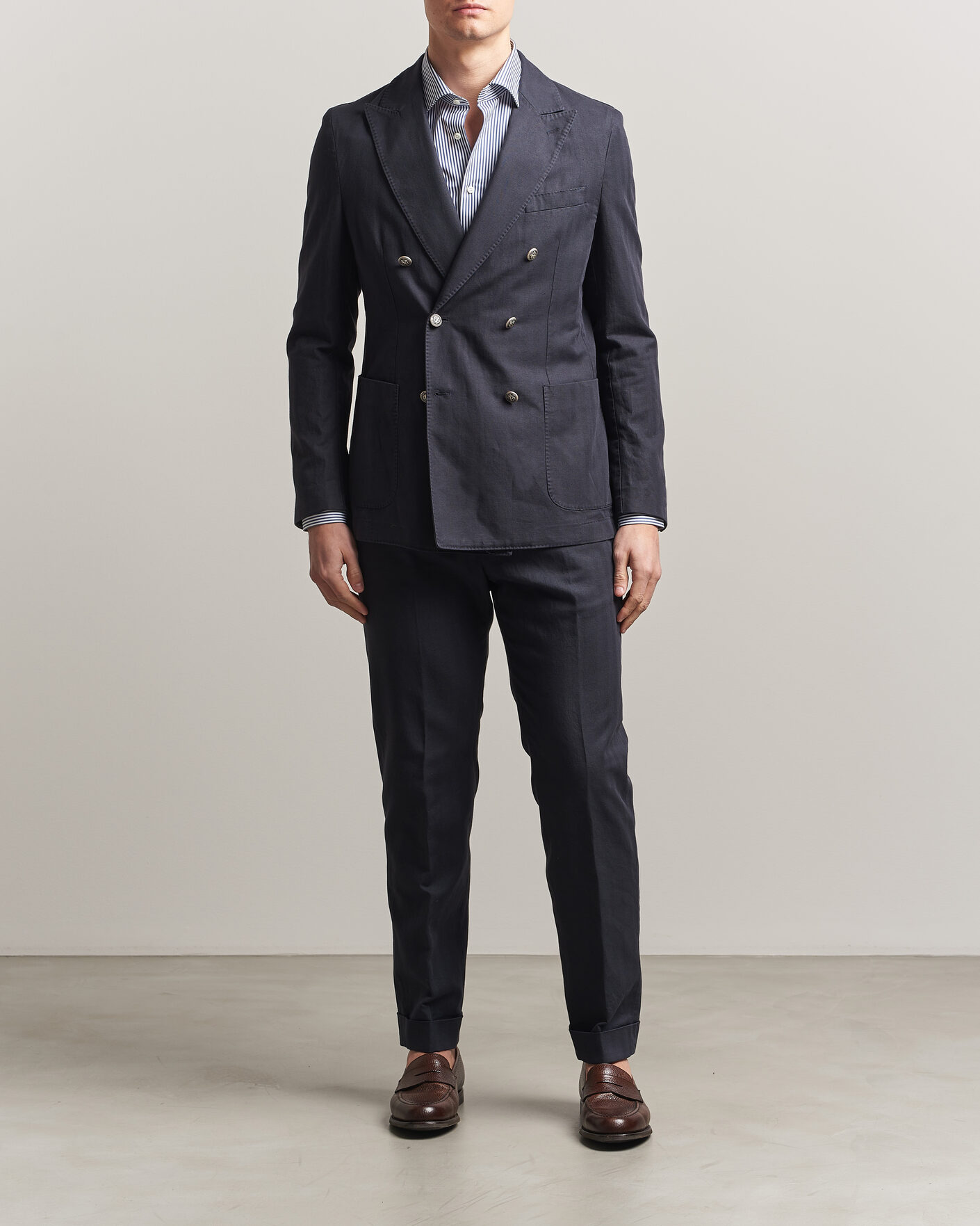 Herren | Sakkos | Morris | Cotton Herringbone Double Breasted Blazer Blue