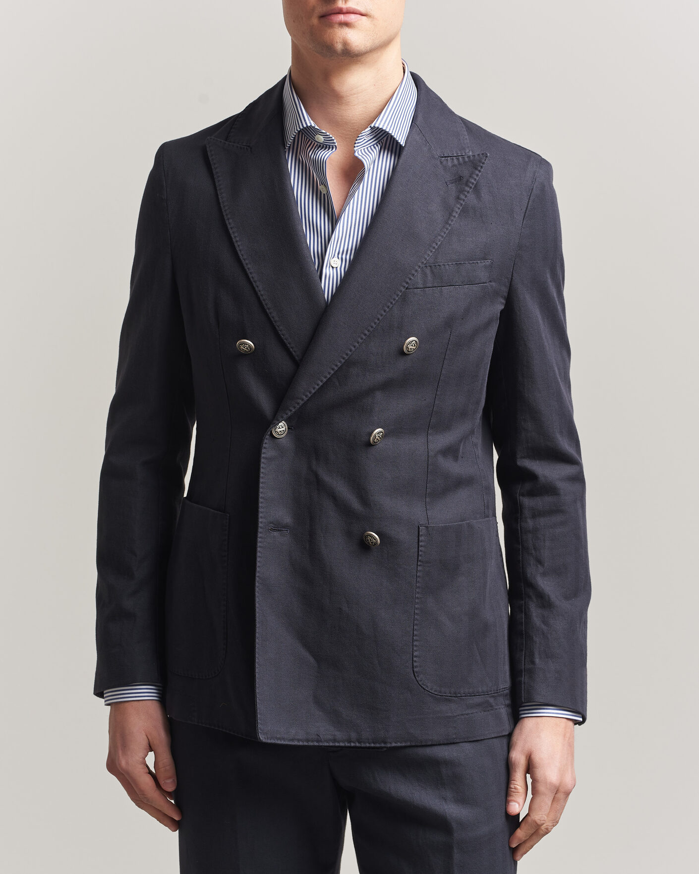 Herren | Sakkos | Morris | Cotton Herringbone Double Breasted Blazer Blue