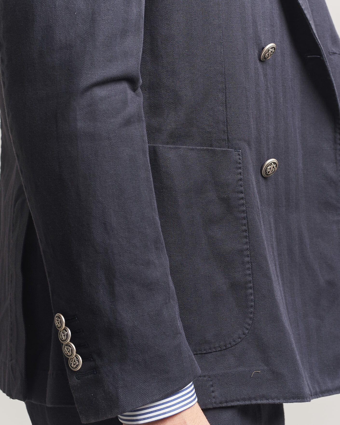 Herren | Sakkos | Morris | Cotton Herringbone Double Breasted Blazer Blue