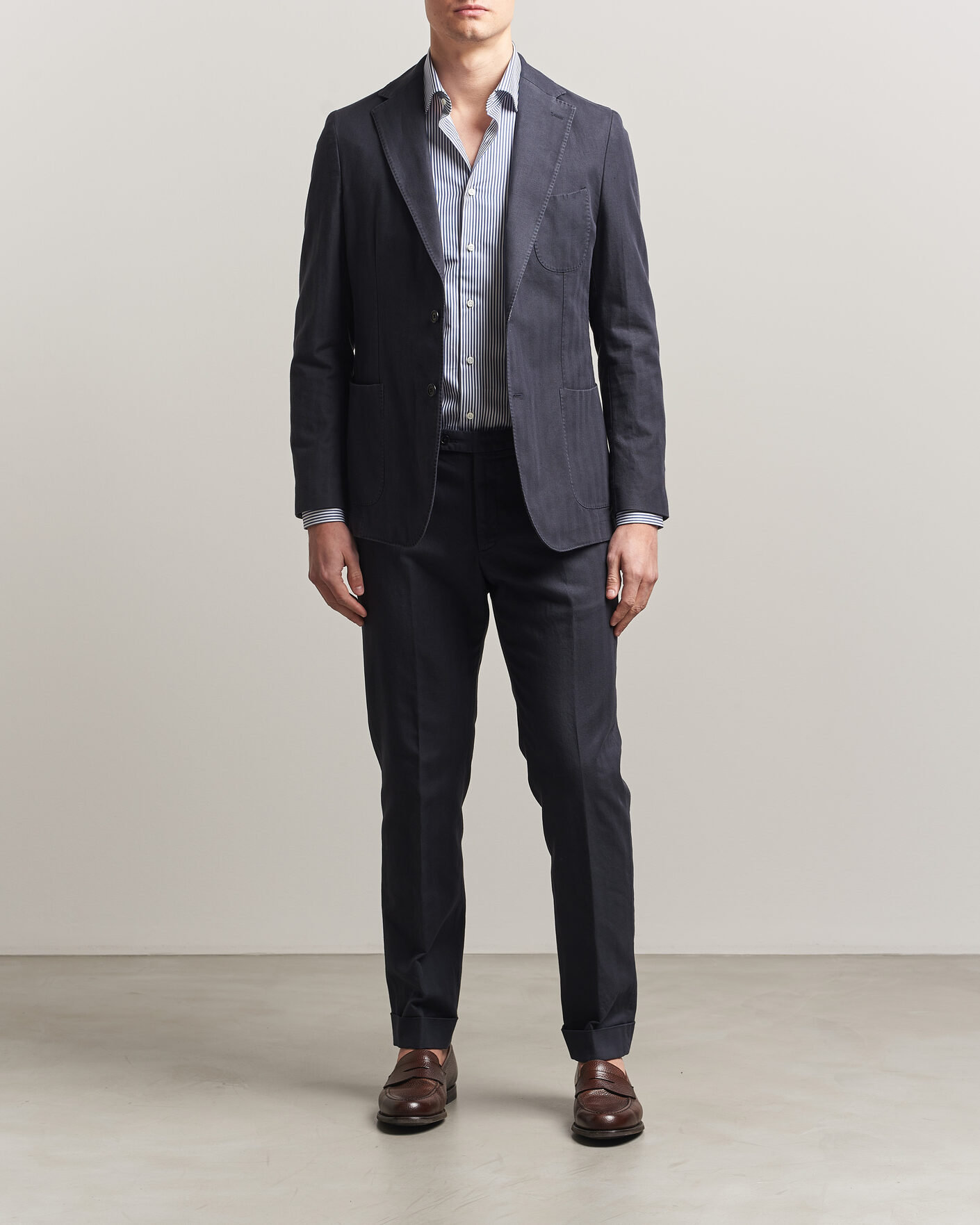 Herren | Sakkos | Morris | Washed Cotton Herringbone Blazer Navy