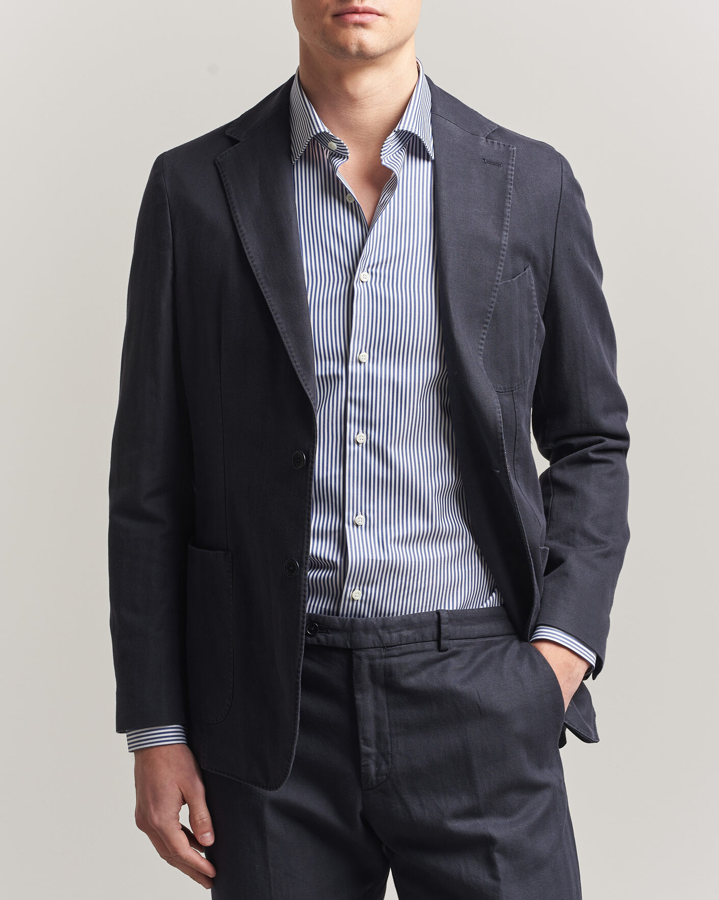 Herren | Sakkos | Morris | Washed Cotton Herringbone Blazer Navy