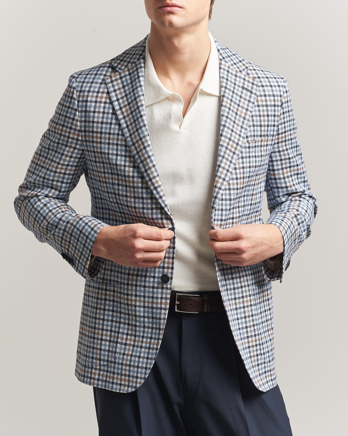 Herren | Sakkos | Morris | Linen Cotton Checked Blazer Blue