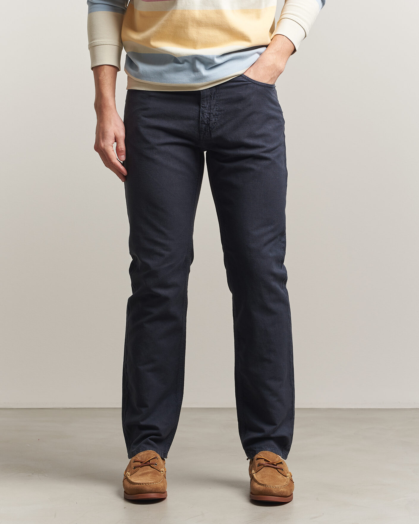 Herren | Hosen | Morris | James Washed Linen 5-Pocket Pants Dark Blue