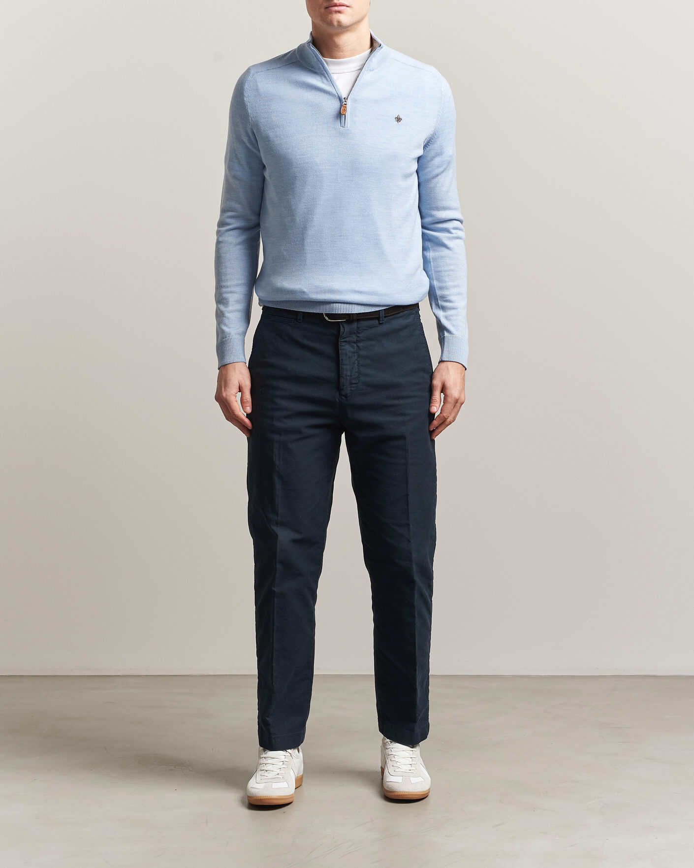 Herren | Pullover | Morris | John Merino Half-Zip Light Blue