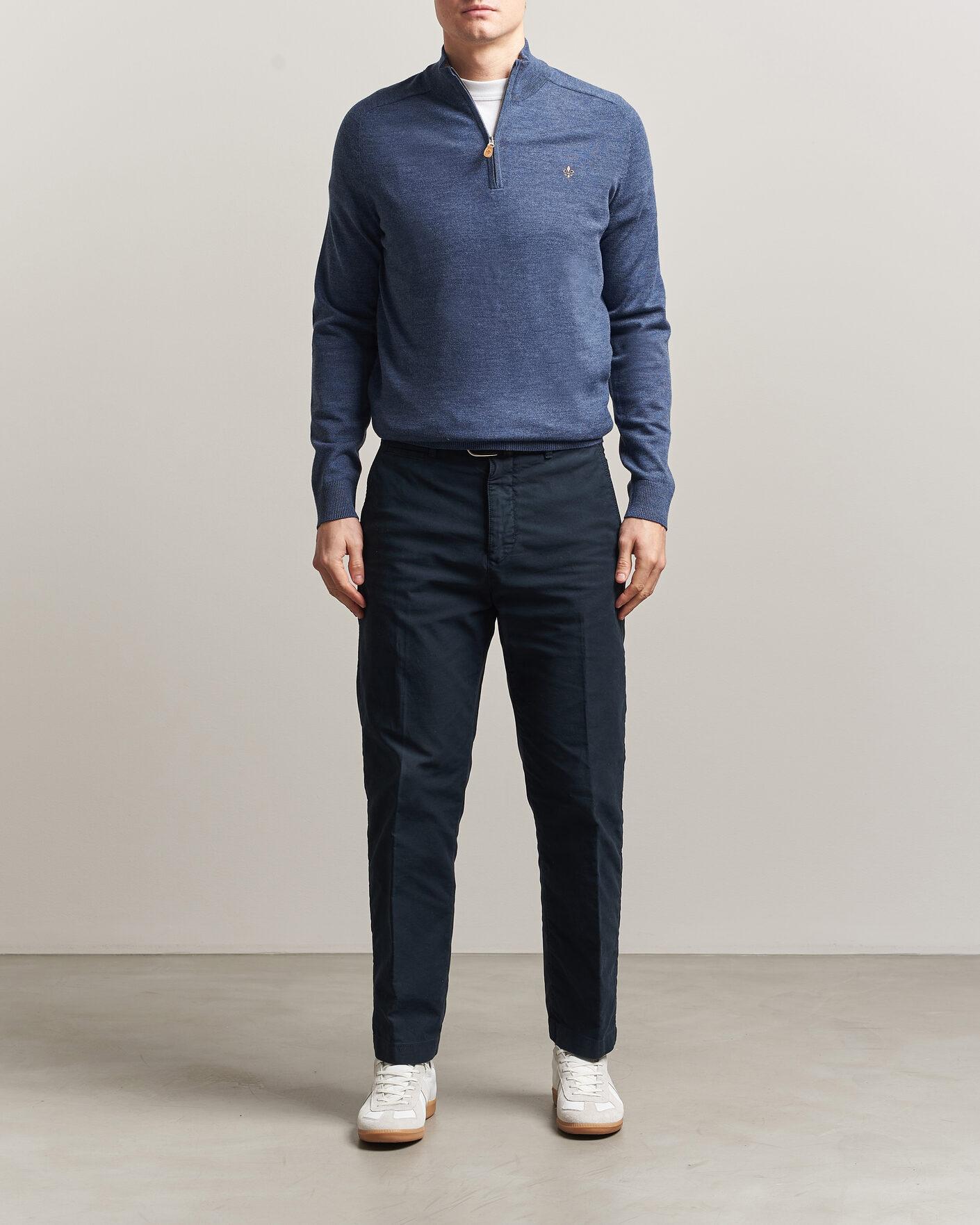 Herren | Pullover | Morris | John Merino Half-Zip Blue