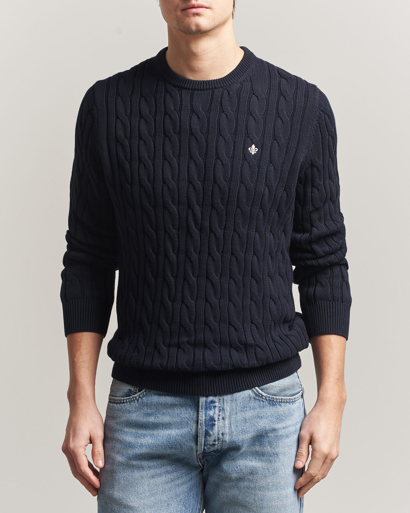 Herren | Pullover | Morris | Ethan Cable Oneck Navy