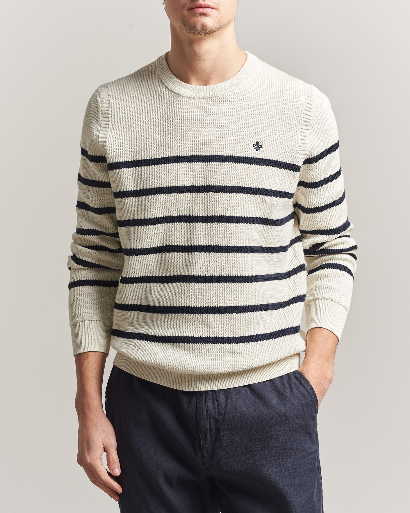 Herren | Pullover | Morris | Benedict Stripe Oneck Off White