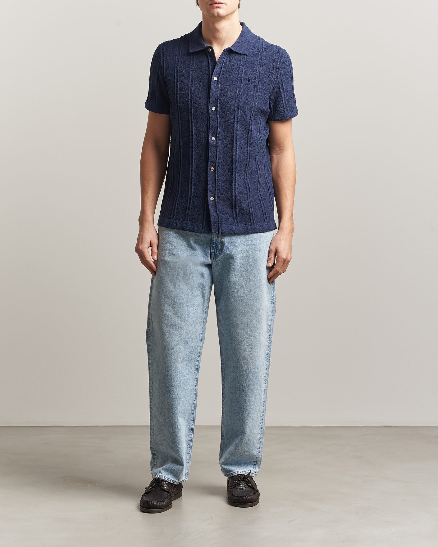 Herren | Hemden | Morris | Clayton Knitted Short Sleeve Shirt Dark Blue