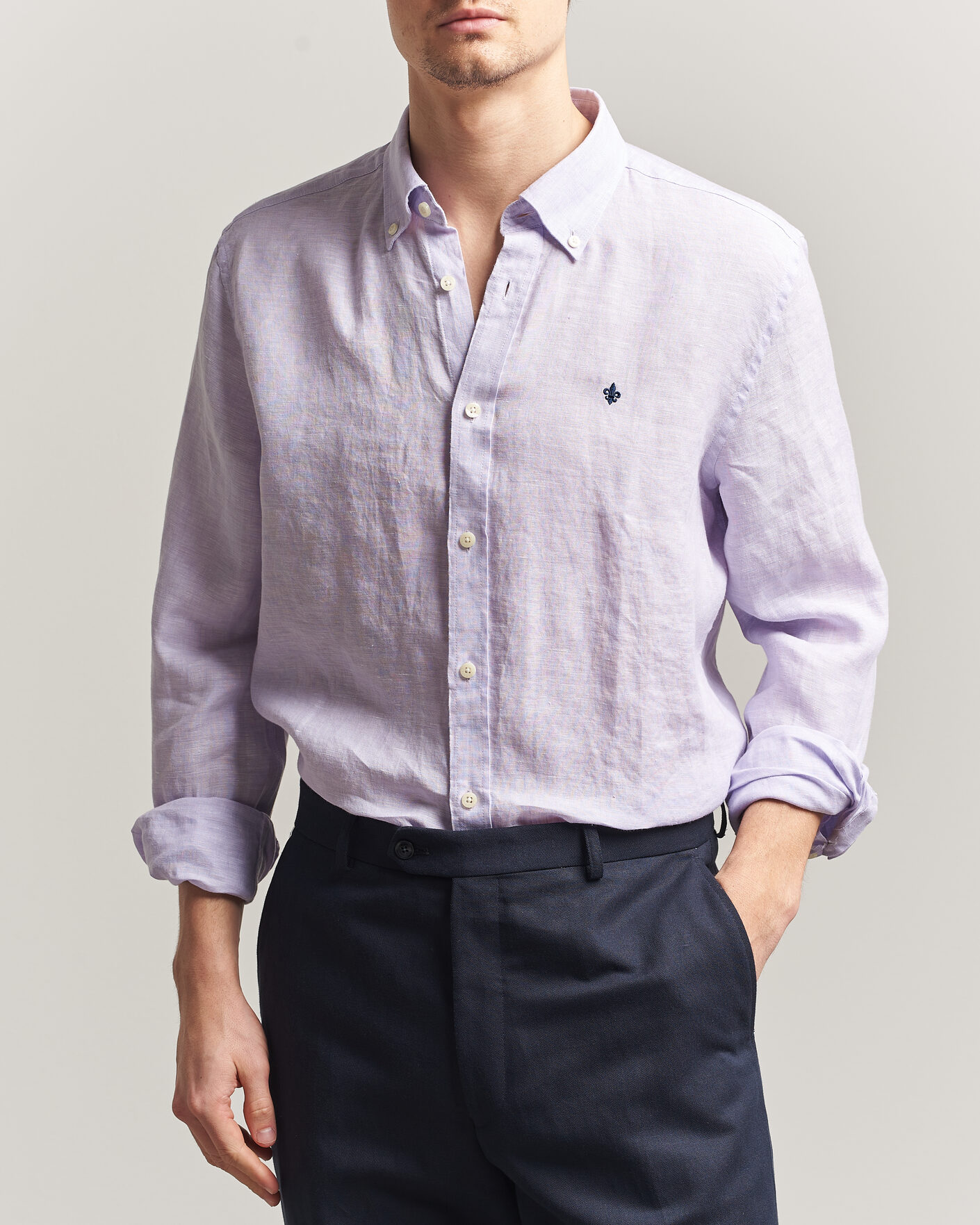 Herren | Hemden | Morris | Douglas Button Down Linen Shirt Purple