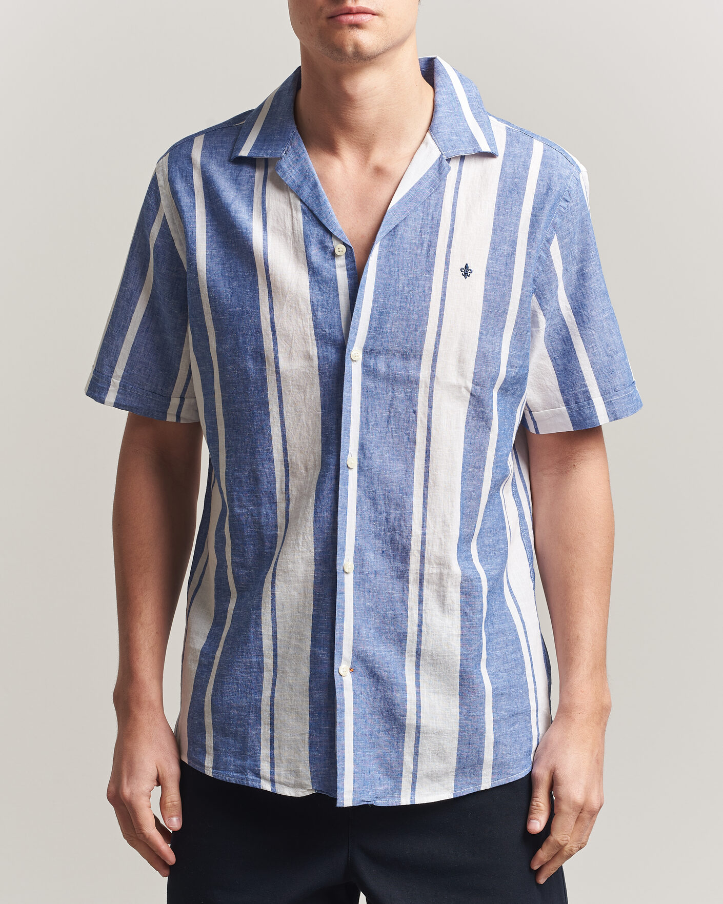 Herren | Hemden | Morris | Resort Short Sleeve Linen Shirt Blue