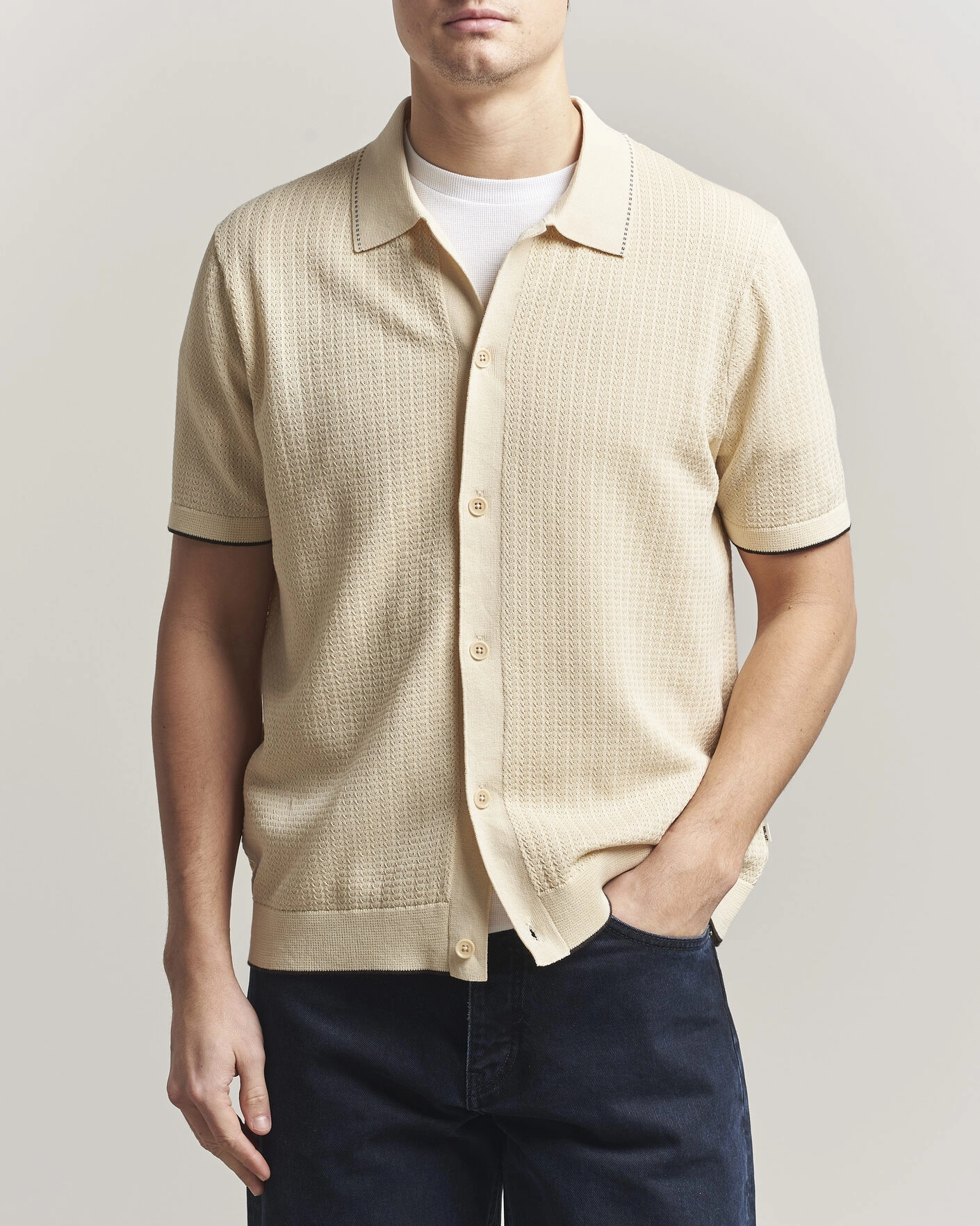 Herren | Hemden | NN07 | Nalo Knitted Short Sleeve Shirt Ivory