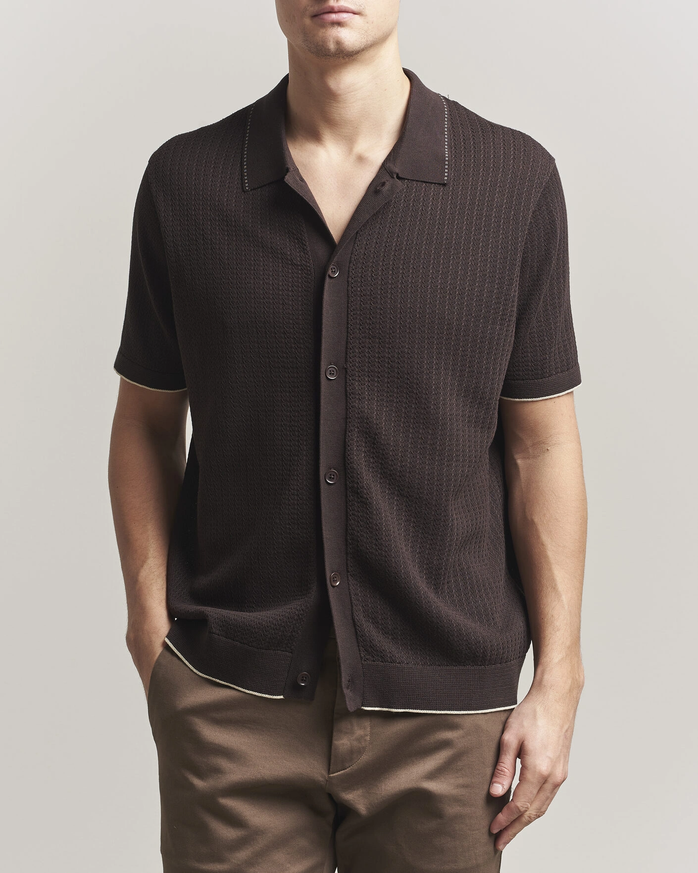Herren | Hemden | NN07 | Nalo Knitted Short Sleeve Shirt Deep Truffle
