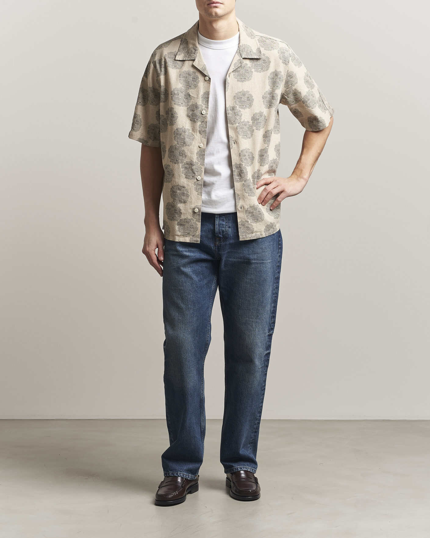 Herren | Hemden | NN07 | Ole Printed Short Sleeve Shirt Oatmeal