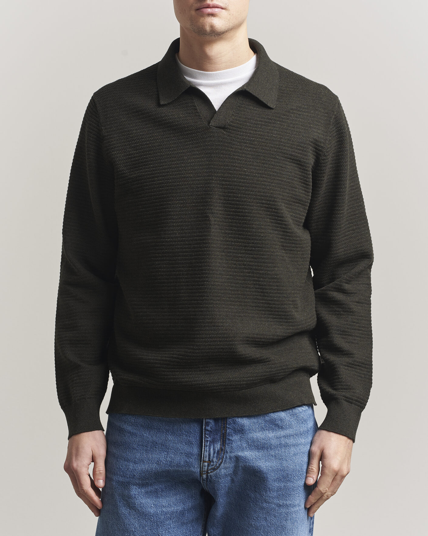 Herren | Pullover | NN07 | Paul Knitted Long Sleeve Polo Dark Army