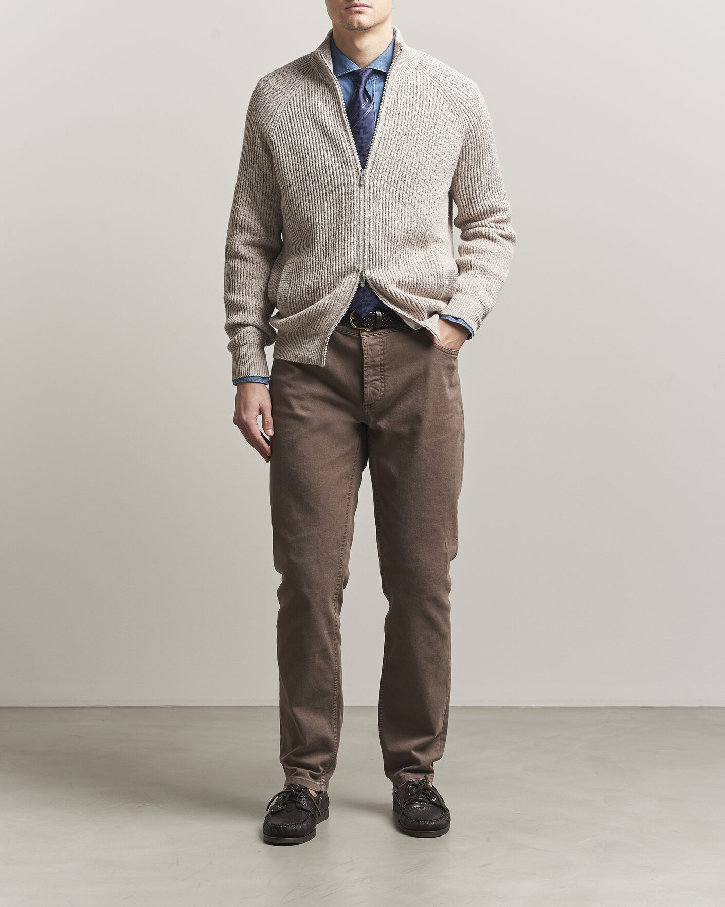 Herren | Pullover | Brunello Cucinelli | Heavy Cotton Rib Zip Cardigan Beige