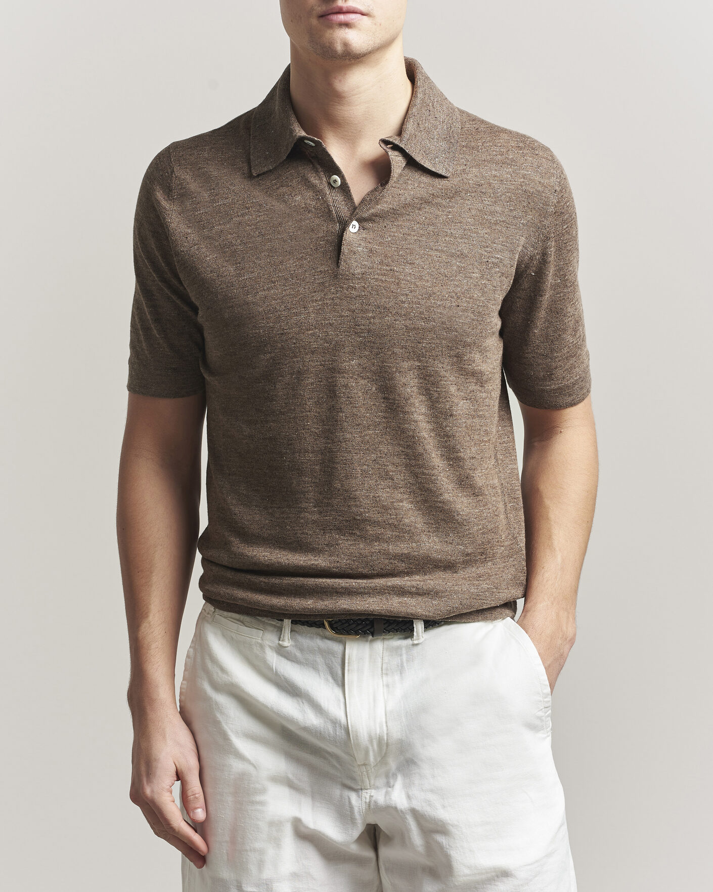 Herren | Poloshirts | Brunello Cucinelli | Linen Knitted Polo Brown
