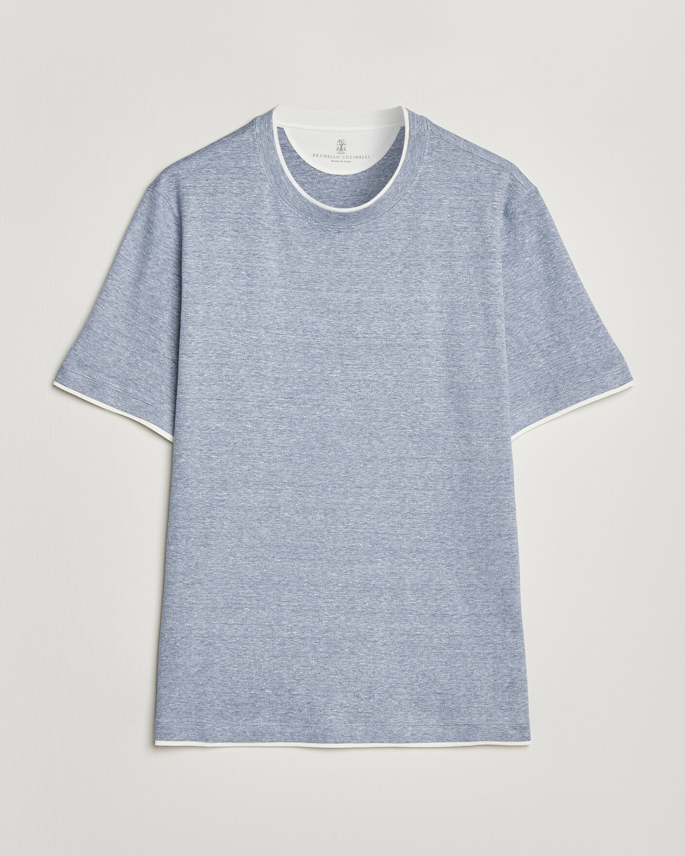 Herren | T-Shirts | Brunello Cucinelli | Double Collar Linen T-Shirt Light Blue