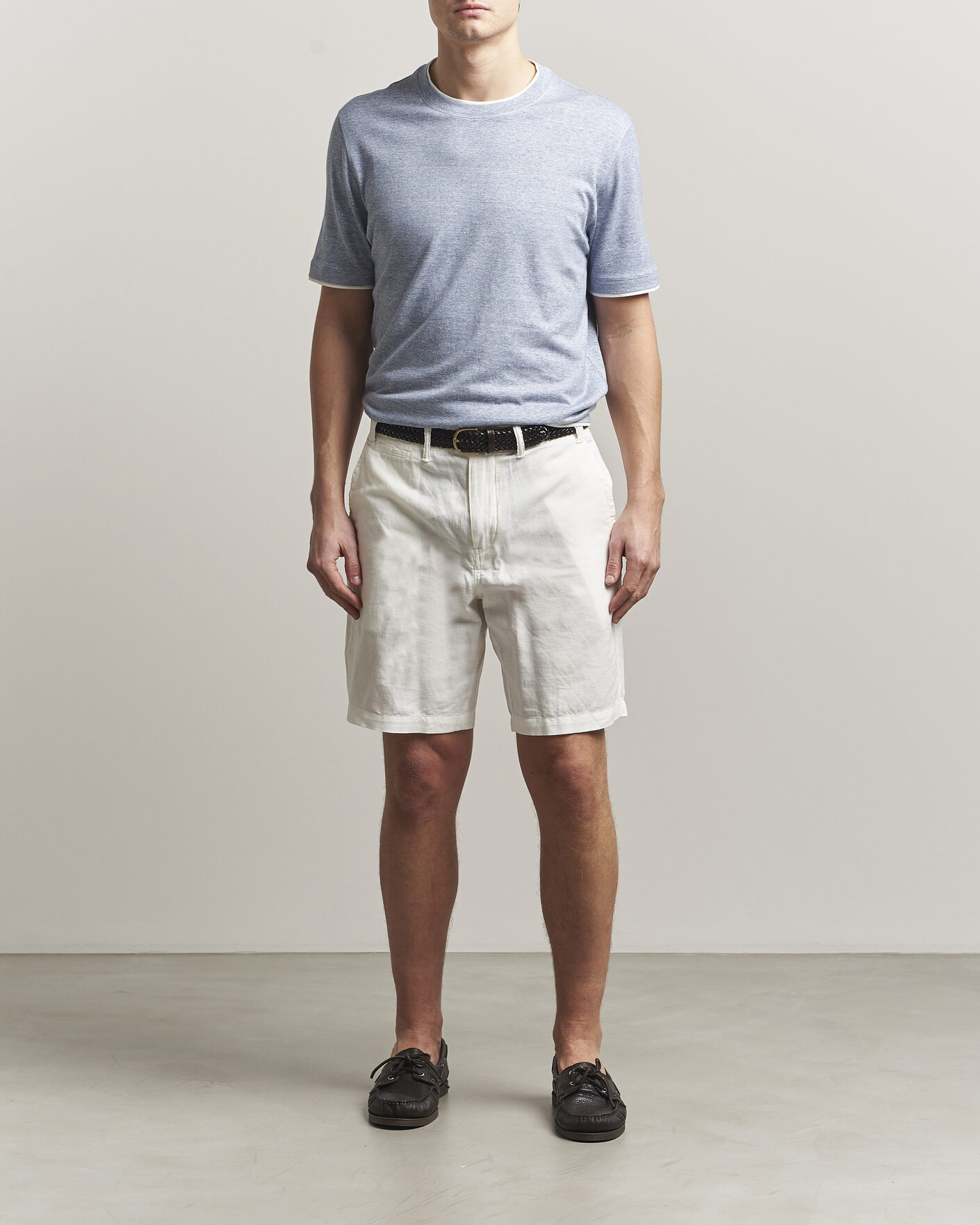 Herren | T-Shirts | Brunello Cucinelli | Double Collar Linen T-Shirt Light Blue