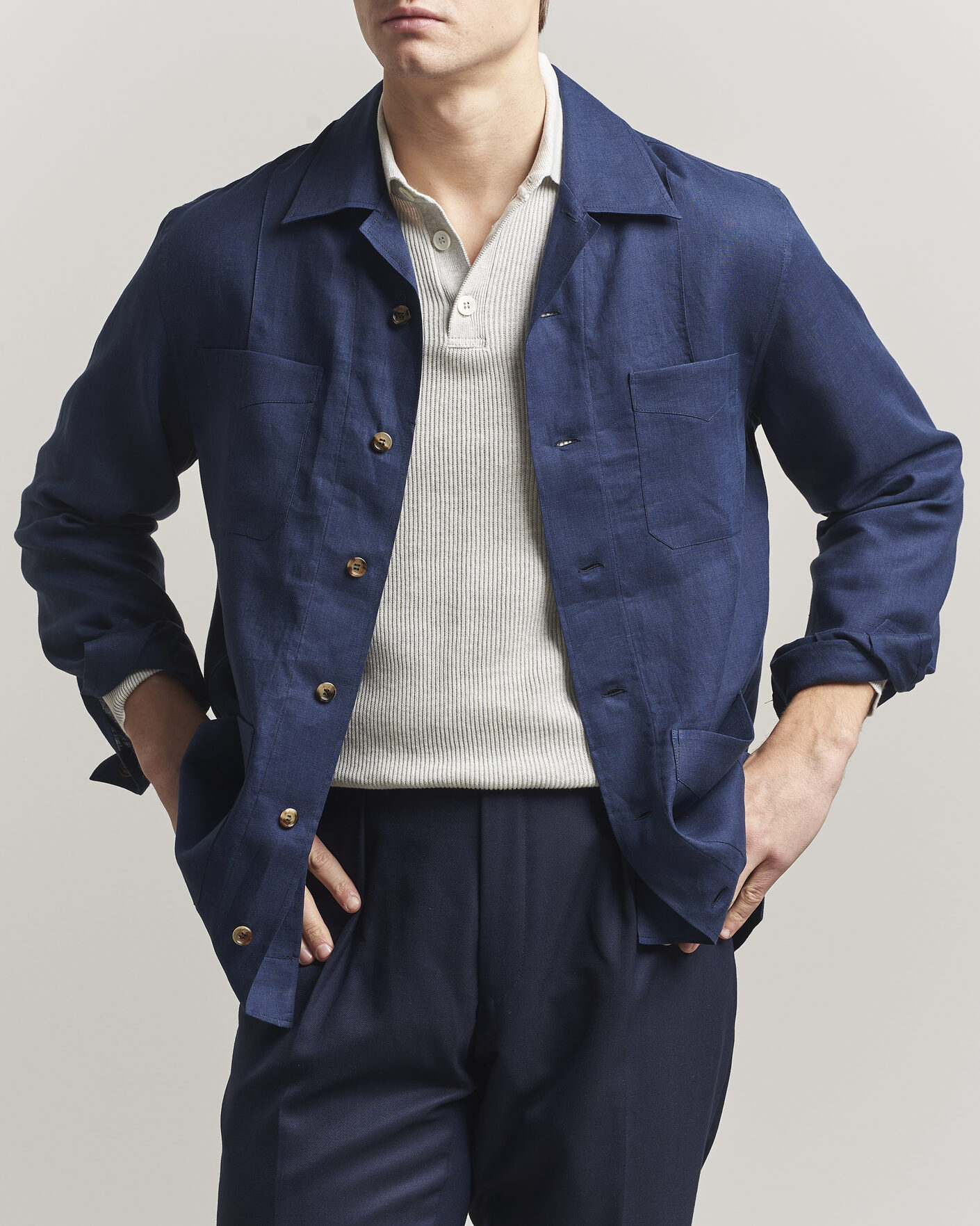 Herren | Hemden | Brunello Cucinelli | Linen Shirt Jacket Navy