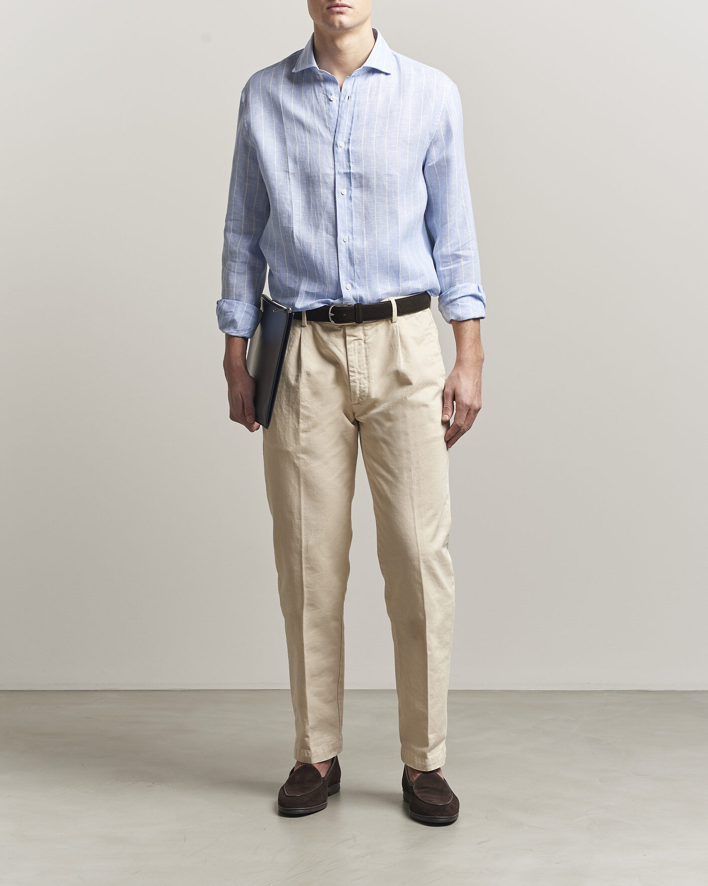 Herren | Hemden | Brunello Cucinelli | Easy Fit Linen Shirt Light Blue Stripe