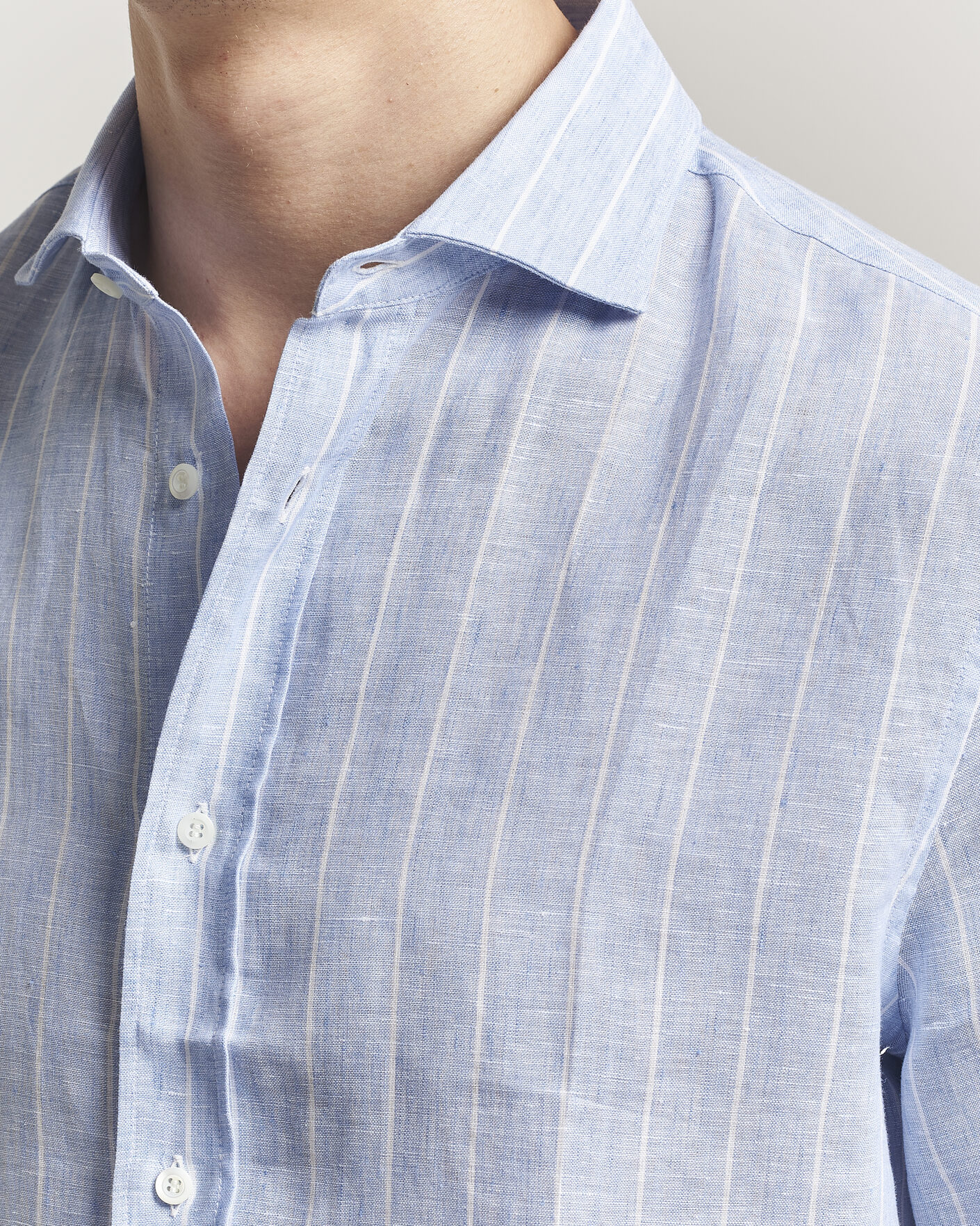 Herren | Hemden | Brunello Cucinelli | Easy Fit Linen Shirt Light Blue Stripe