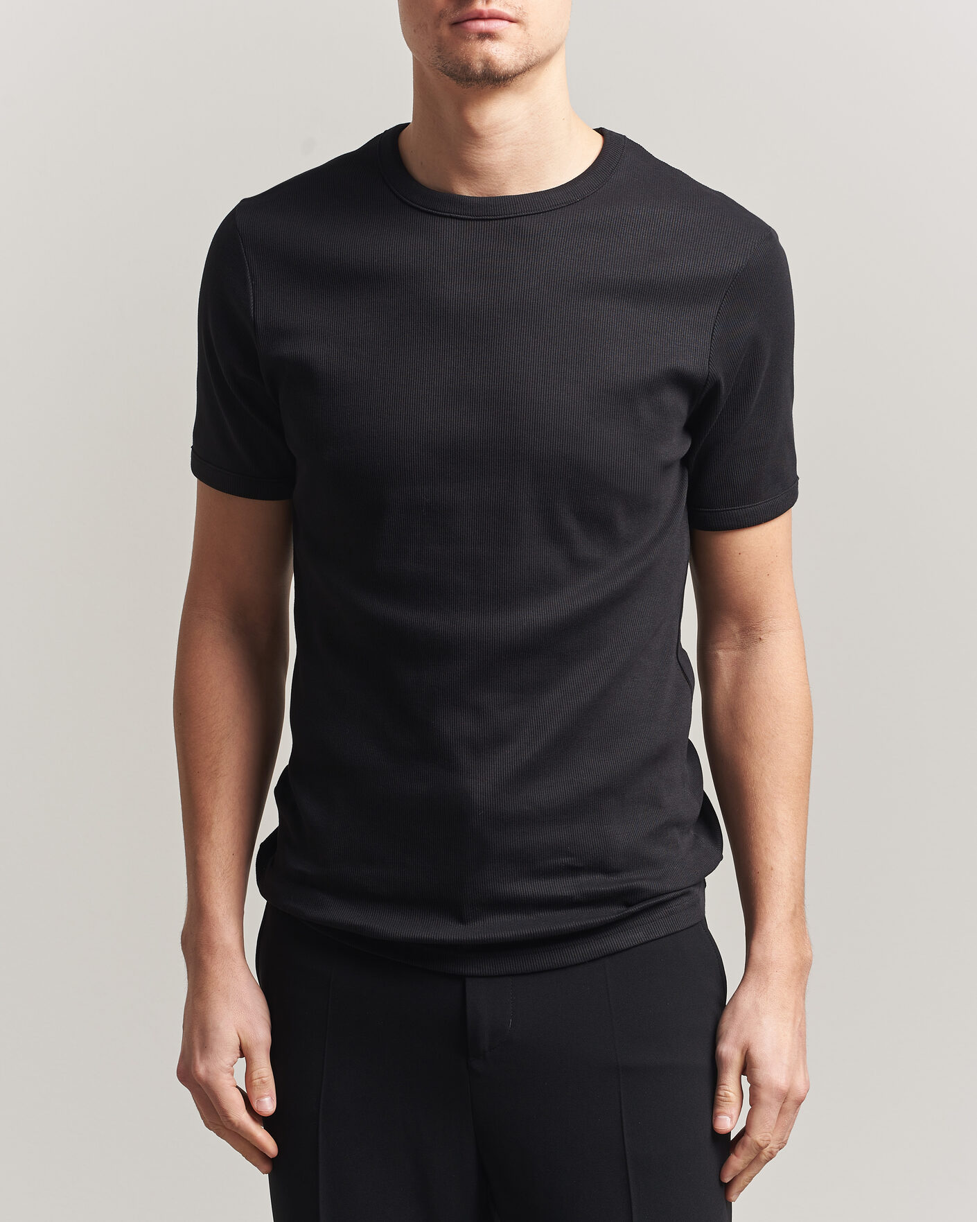 Herren | T-Shirts | Bread & Boxers | Ribbed Crew Neck T-Shirt Black