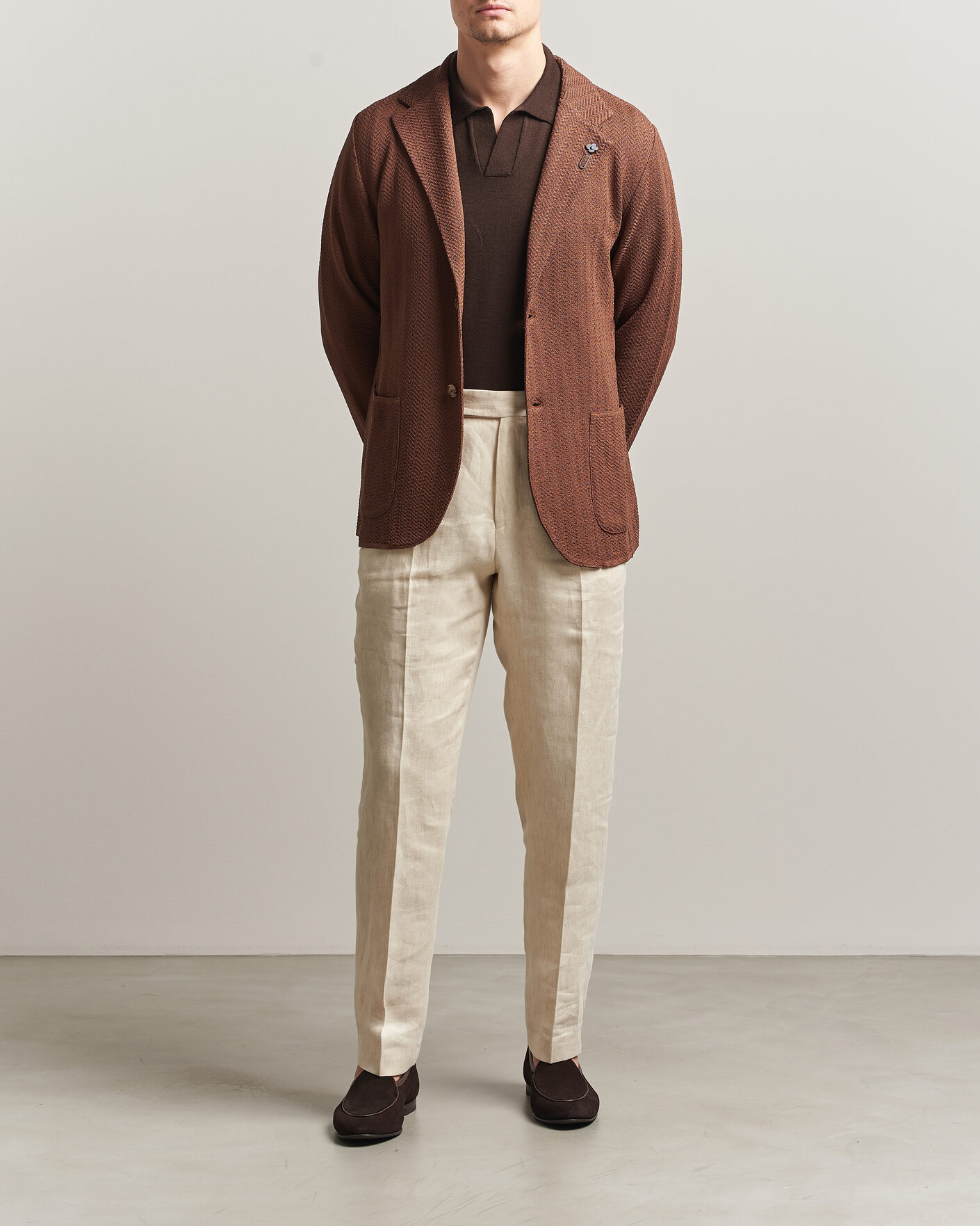 Herren | Sakkos | Lardini | Structured Cotton/Viscose Knit Jacket Brown