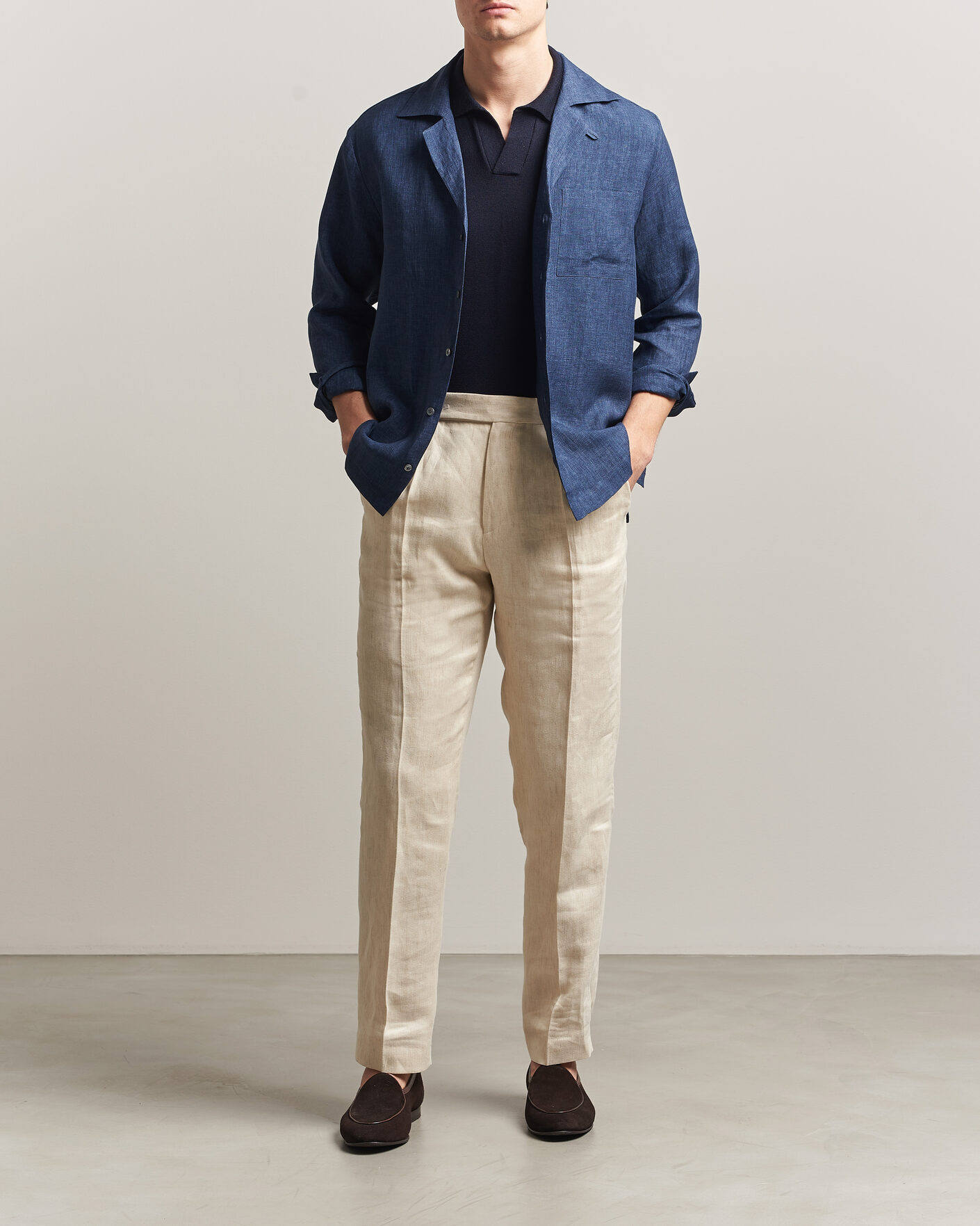 Herren | Hemden | Lardini | Paul Linen Resort Shirt Dark Blue