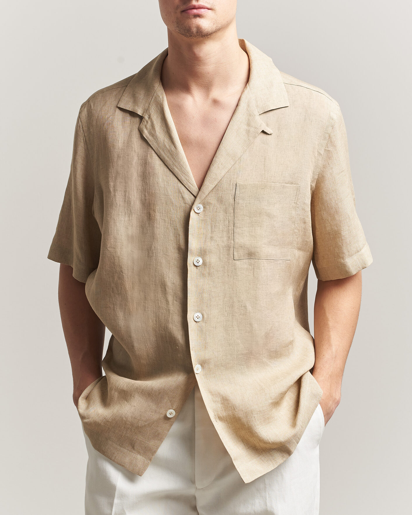 Herren | Hemden | Lardini | Klop Short Sleeve Linen Resort Shirt Beige
