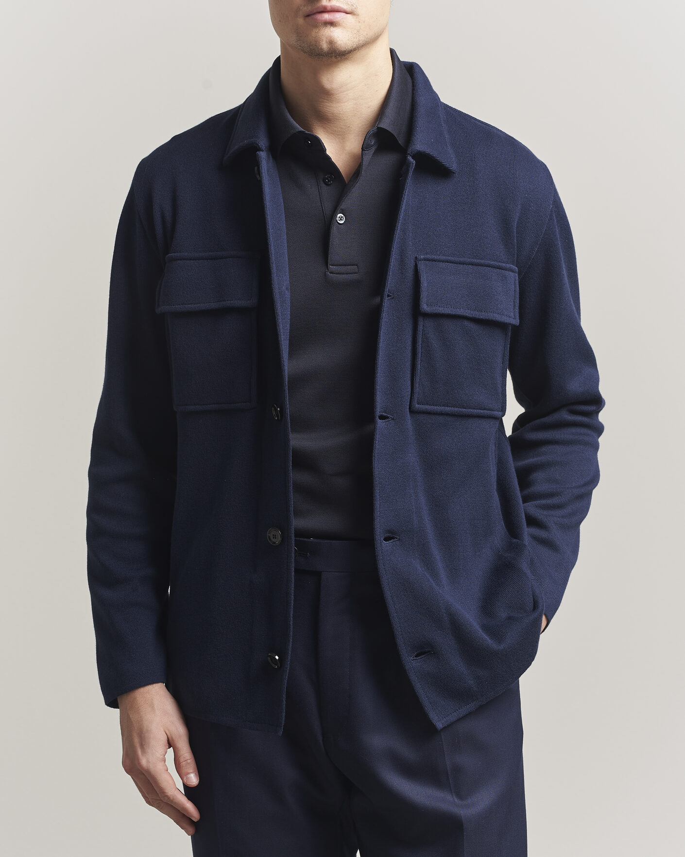 Herren | Jacken | Lardini | Knitted Cotton Pocket Shirt Jacket Navy