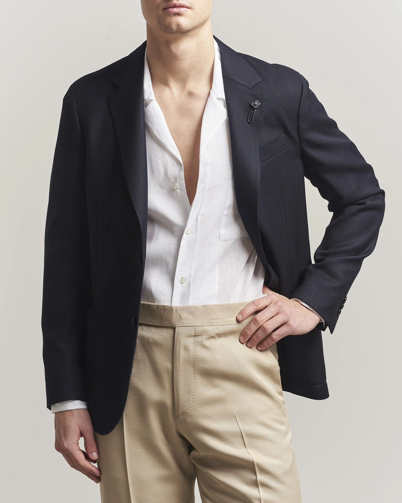 Herren | Sakkos | Lardini | Herringbone Light Wool Blazer Navy